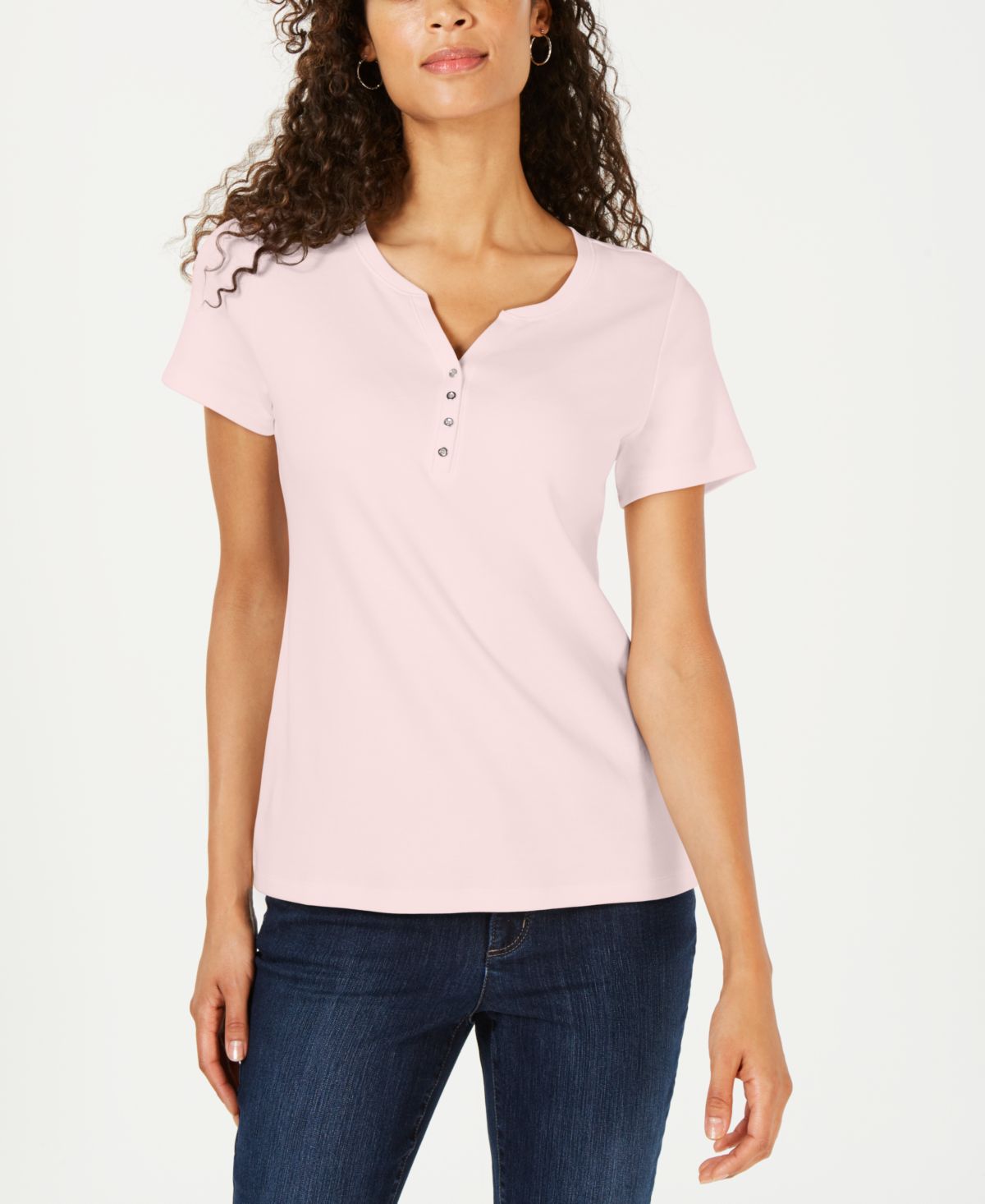 Karen Scott Petite Cotton Henley Top