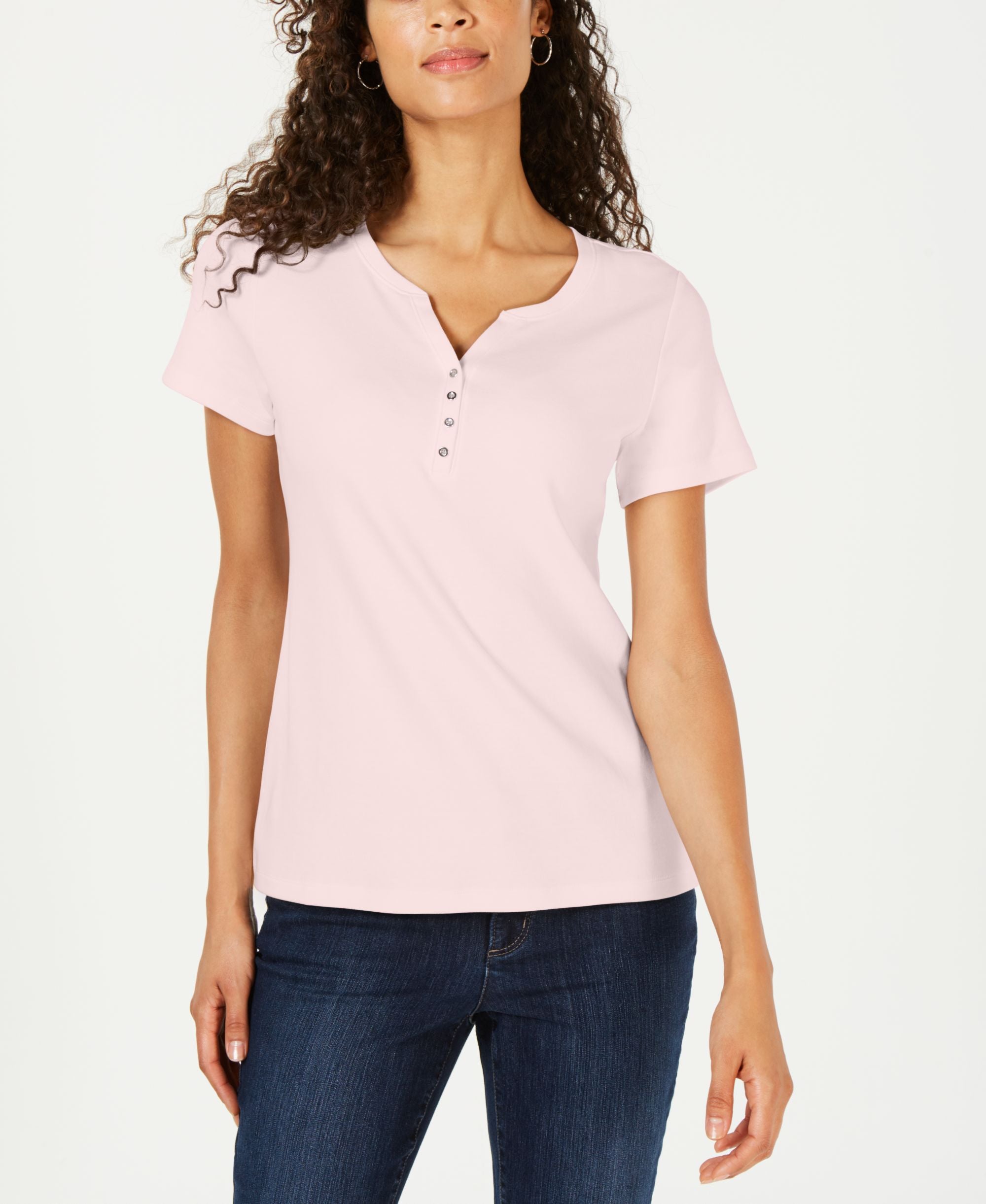 Karen Scott Petite Cotton Henley Top