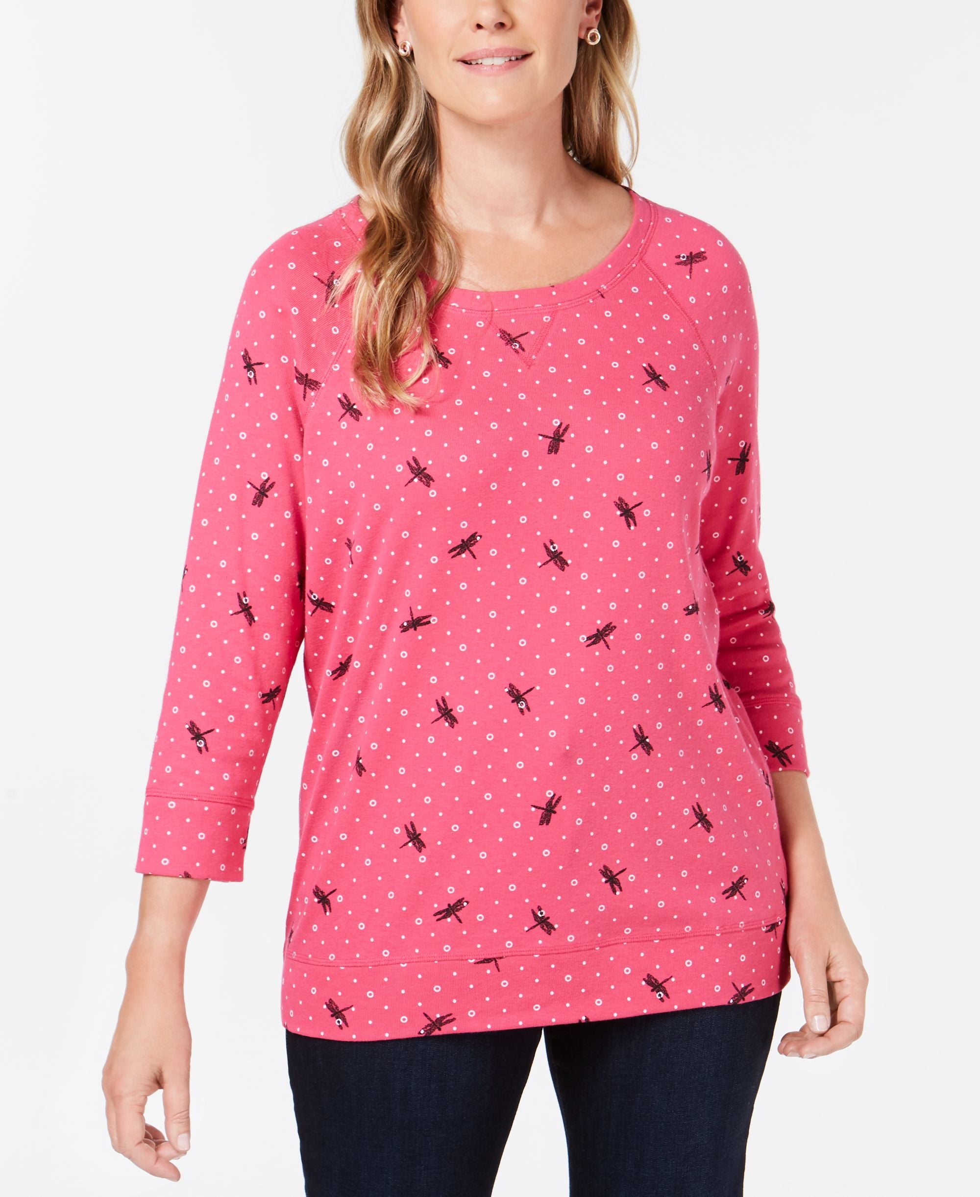 Karen Scott Dragonfly Print 3/4 Sleeve Top