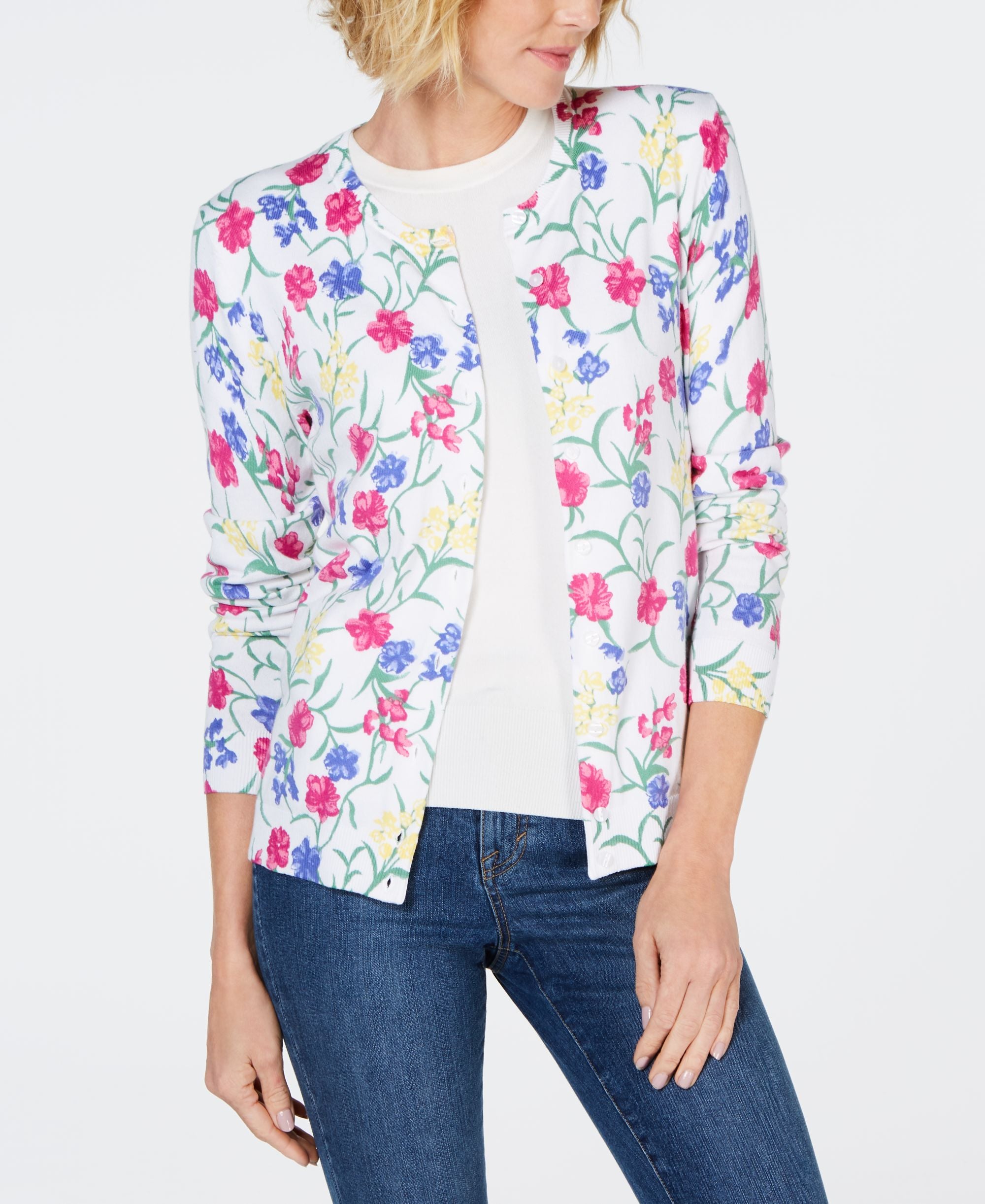 Karen Scott Floral Print Cardigan Sweater