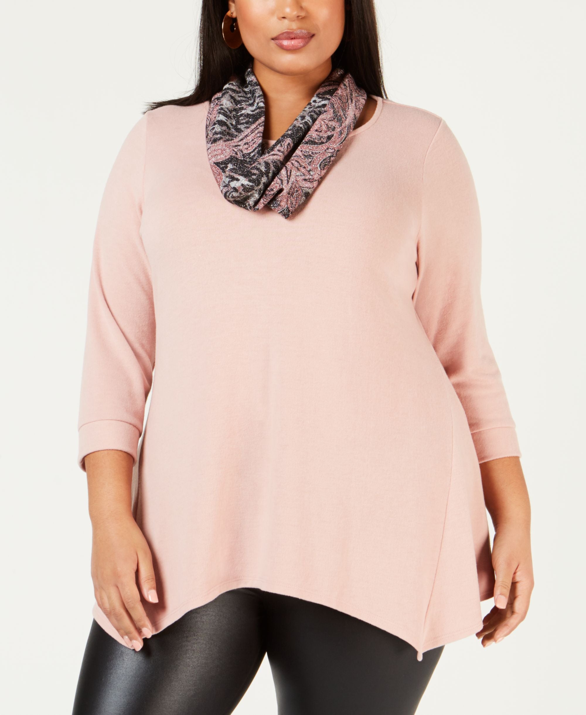 NY Collection Plus Size Handkerchief Hem Top Printed Scarf