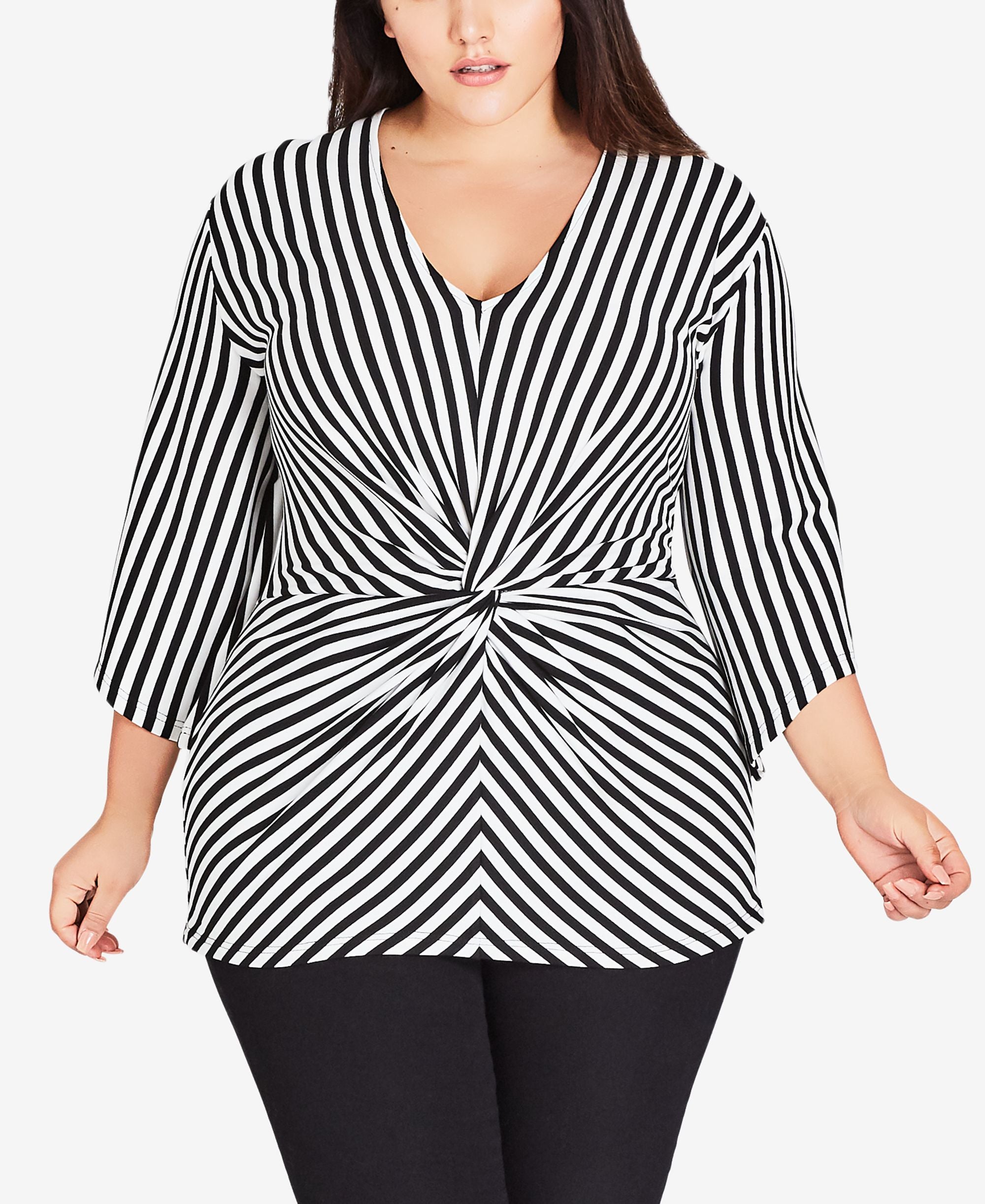City Chic Trendy Plus Size Striped Twist Front Top