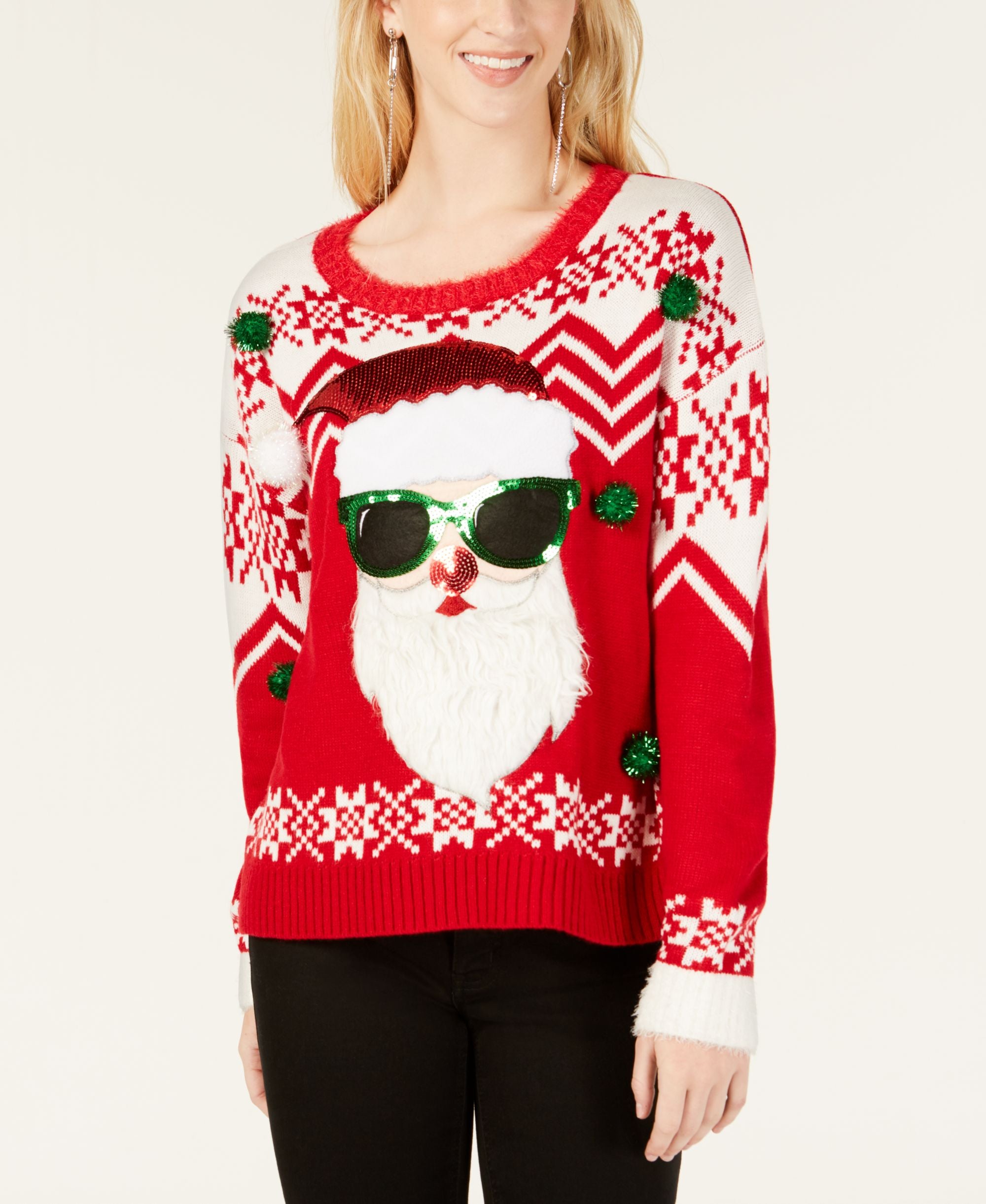 Hooked Up By Iot Juniors Embellished Santa Sweater