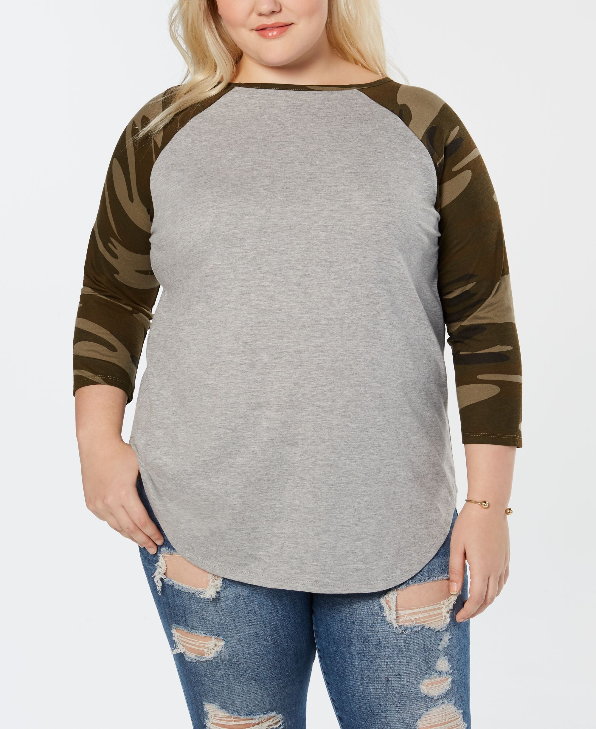 Plus Size Camo-Sleeve Raglan Top