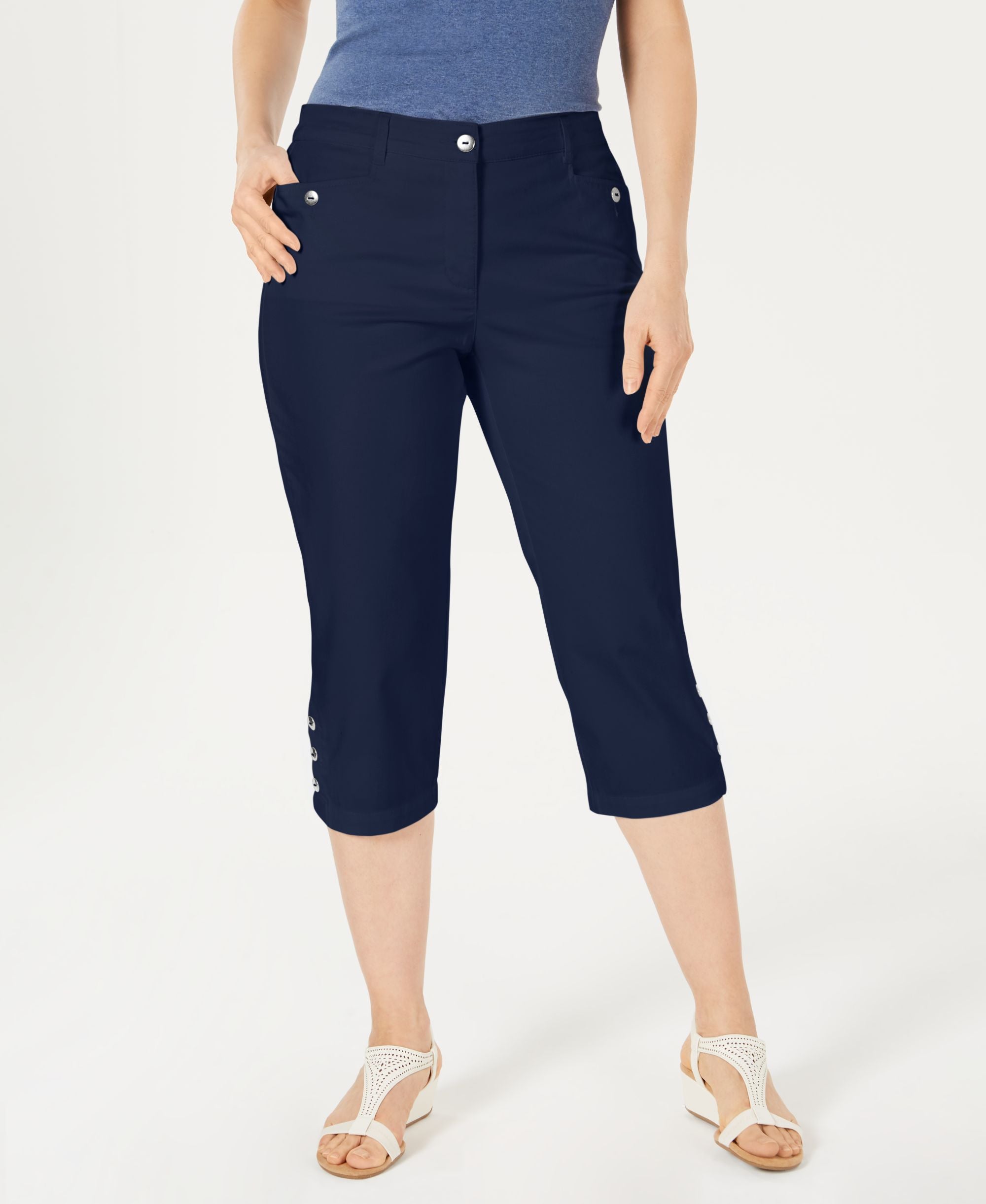 Karen Scott Petite Button Hem Capri Pants