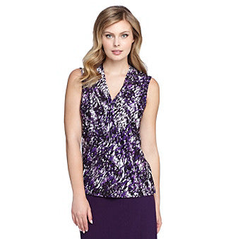 Tahari Womens Sailor Tie Printed Jersey Top