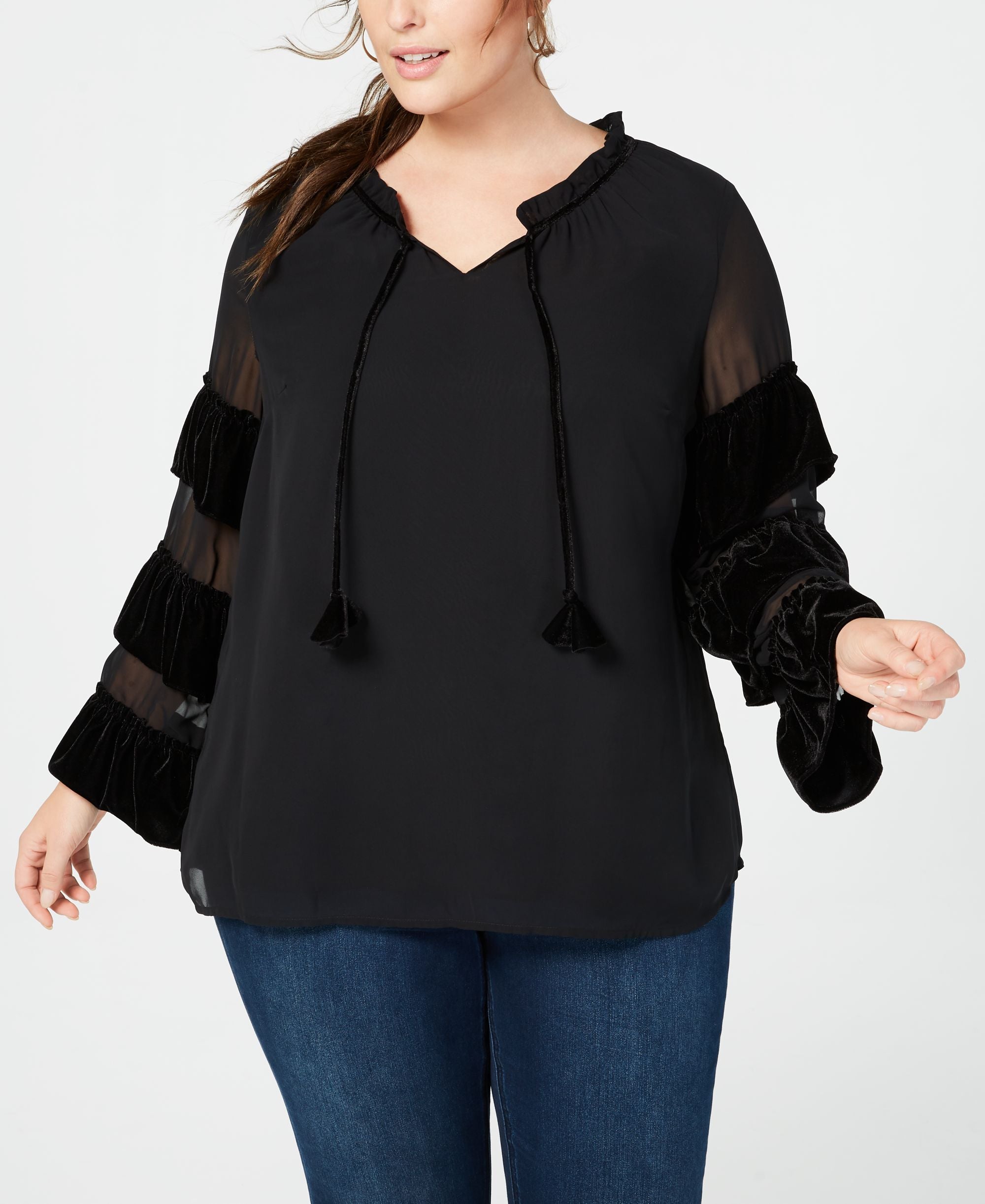Style & Co Plus Size Velvet Illusion Sleeve Top