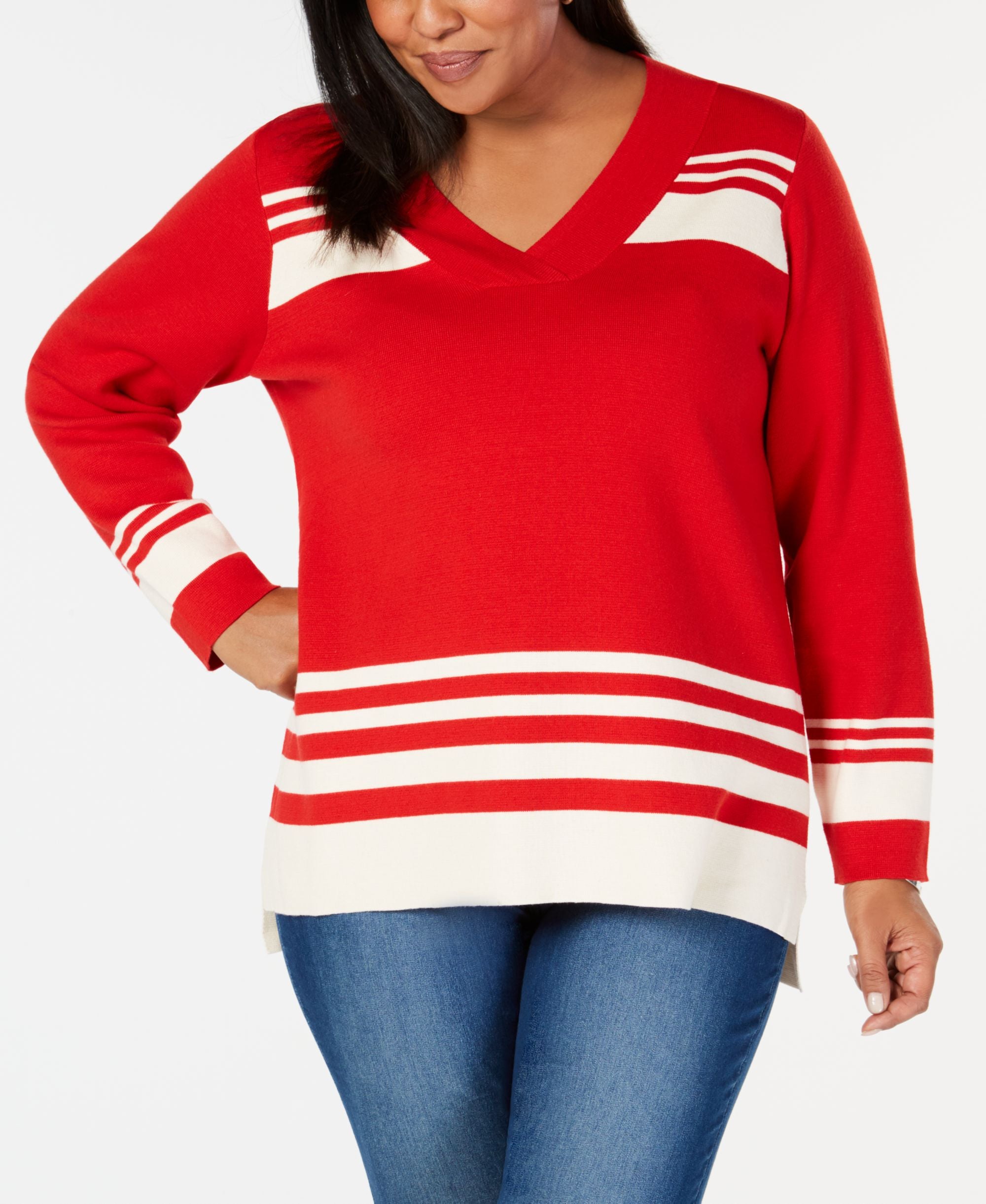 Plus Size Striped V-Neck Sweater