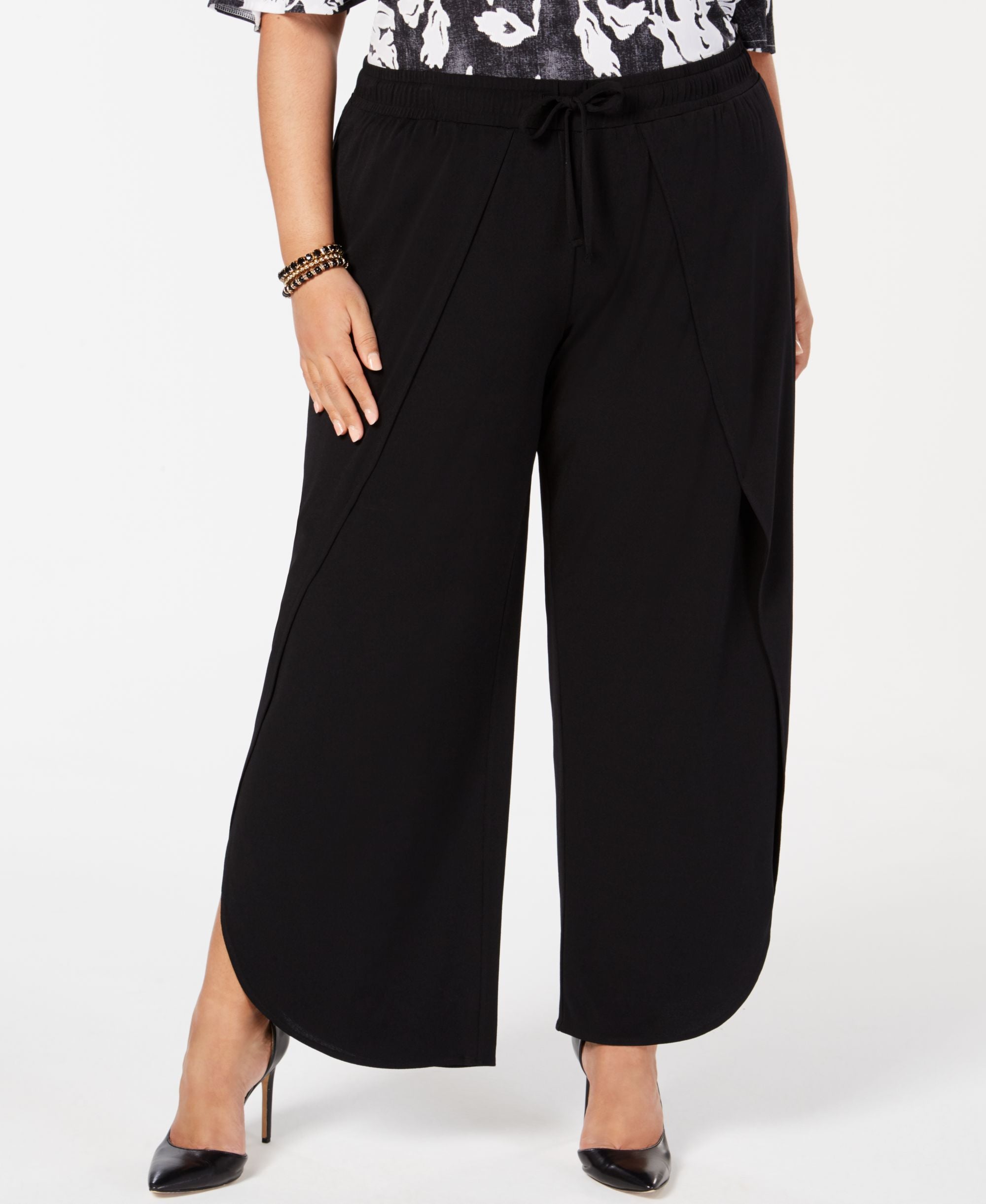 I.N.C. Plus Size Soft Overlay Wide-Leg Pants