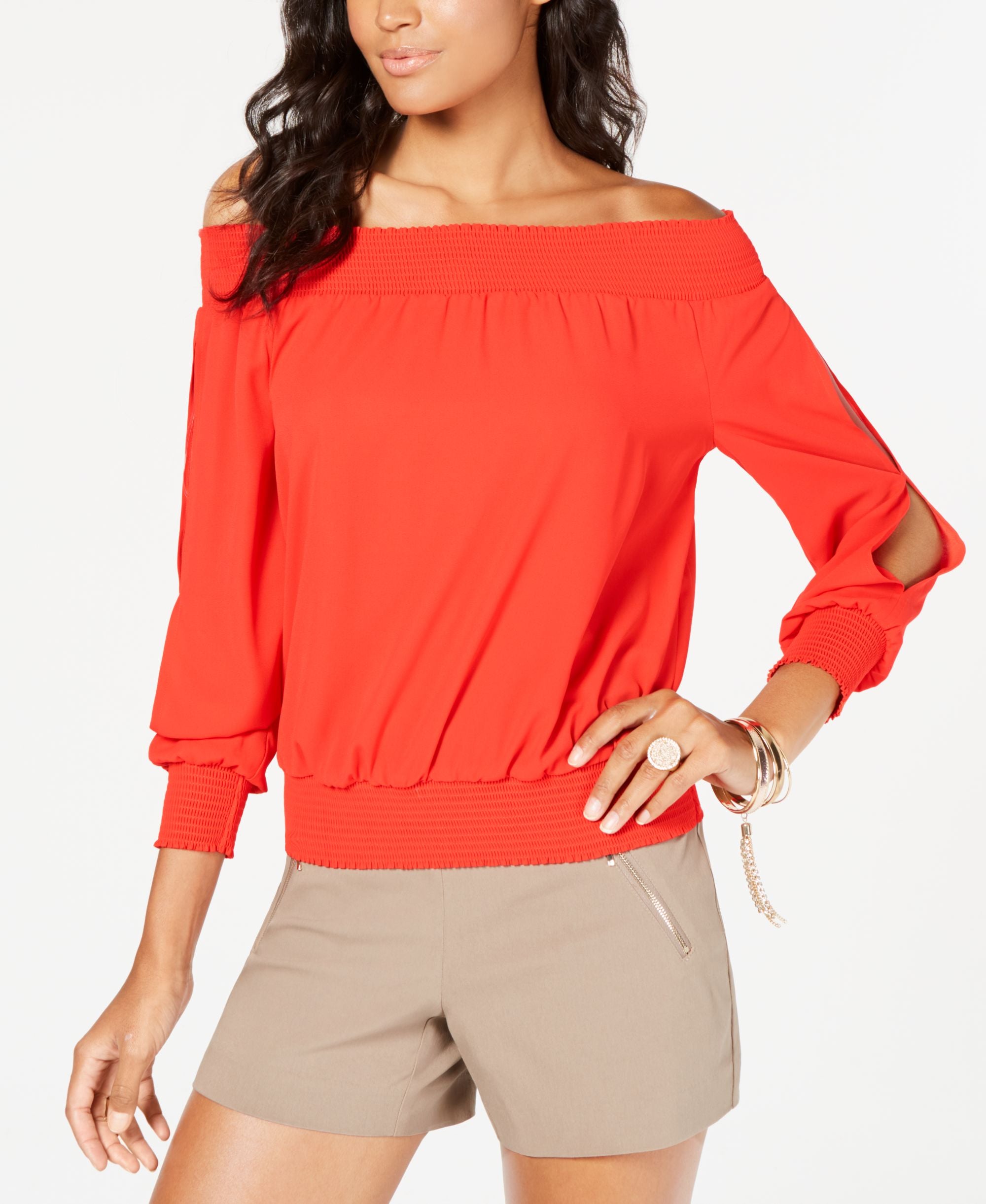 Thalia Sodi Smocked Split Sleeve Top