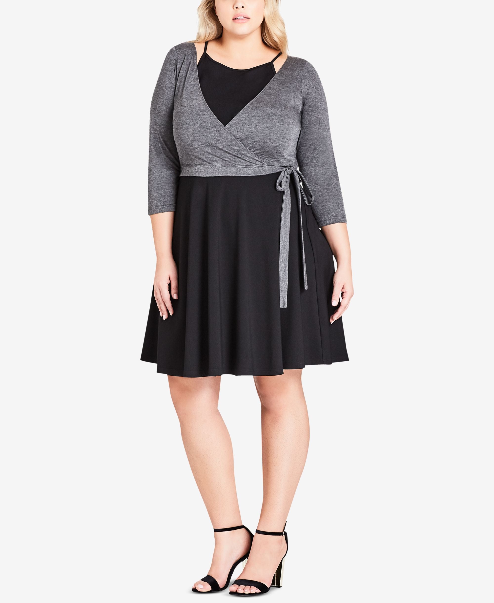 City Chic Trendy Plus Size Colorblocked Faux Wrap Dress