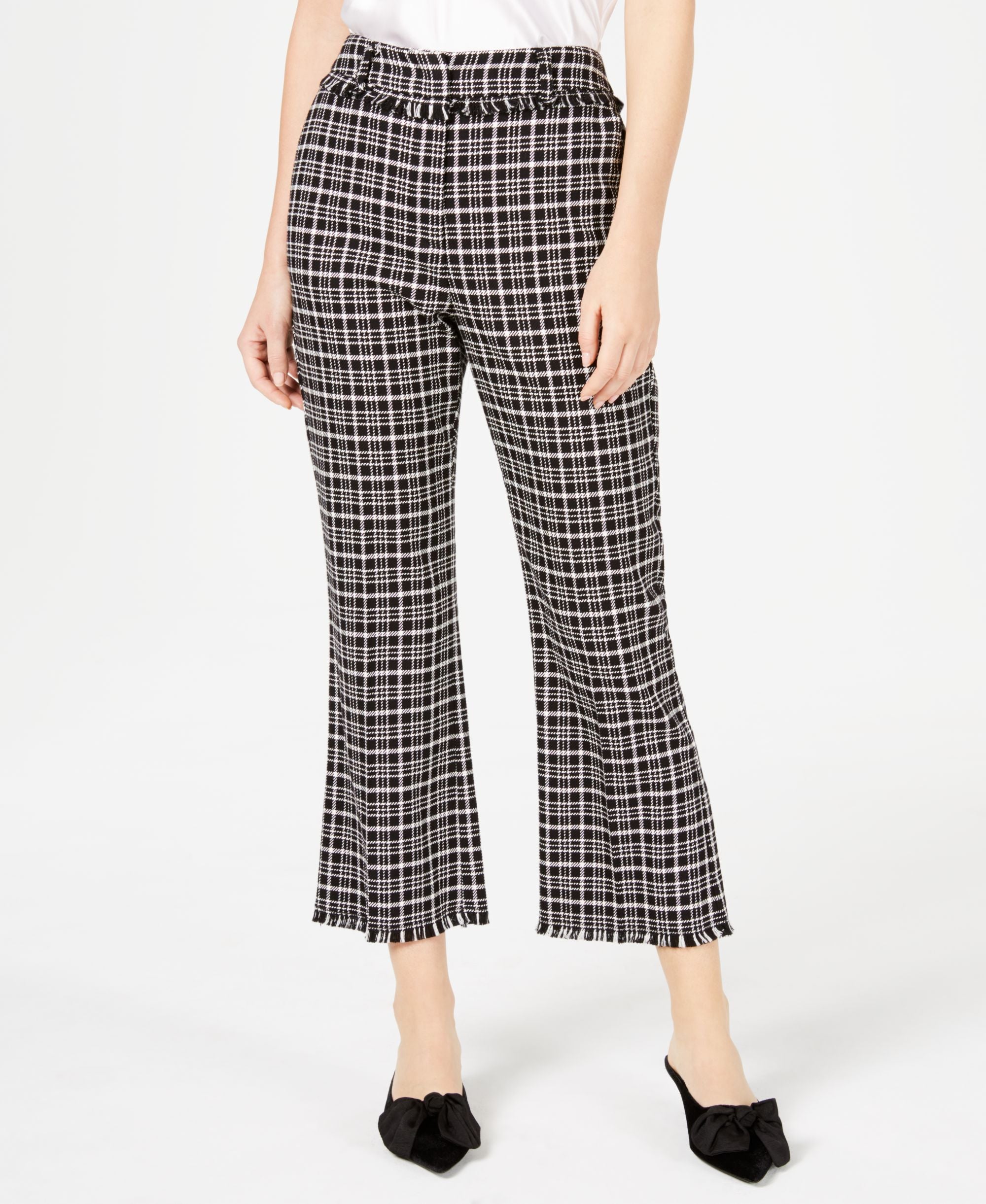 Weekend Max Mara Cotton Valico Frayed Edge Plaid Pants
