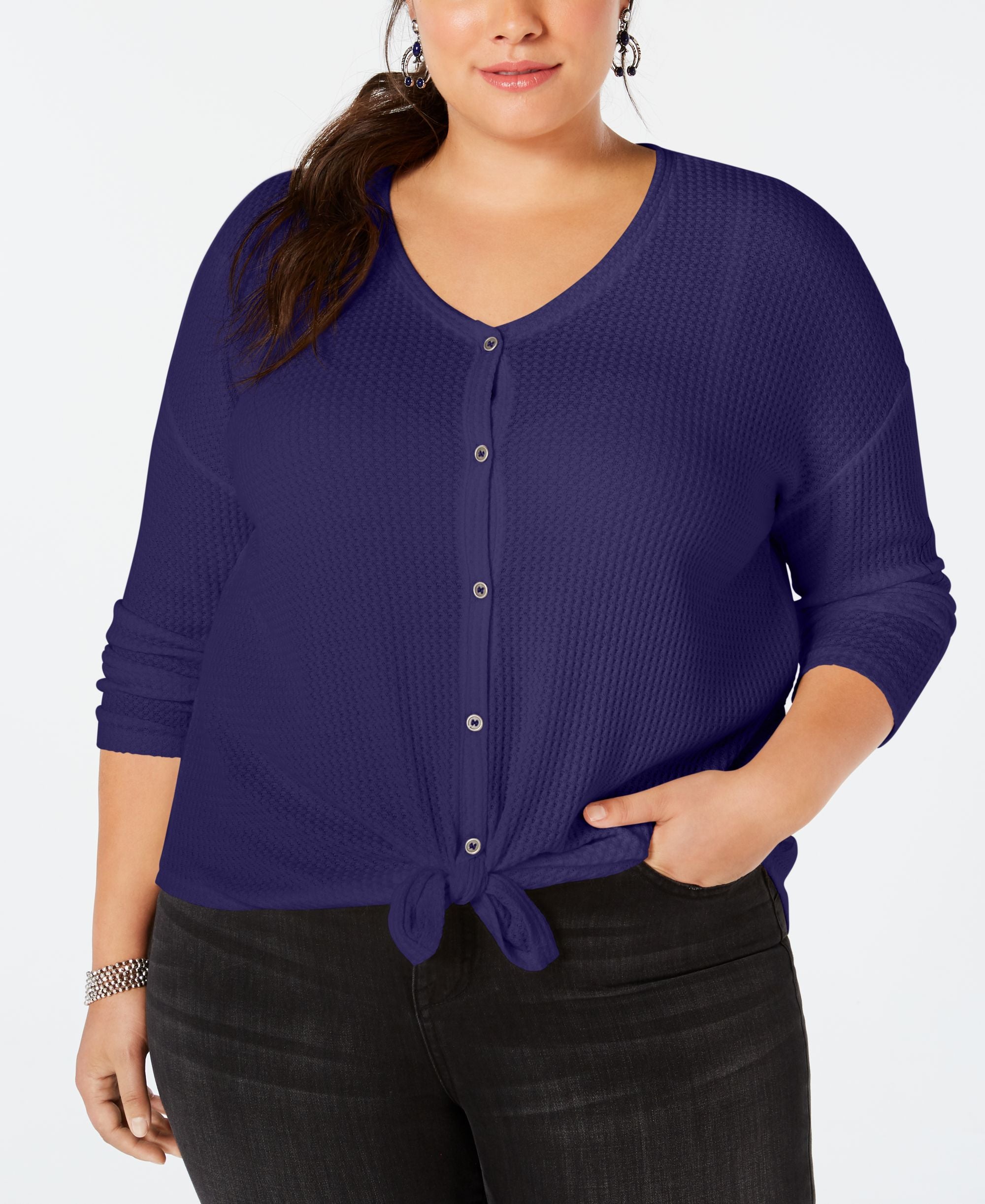 Plus Size V-Neck Thermal Top