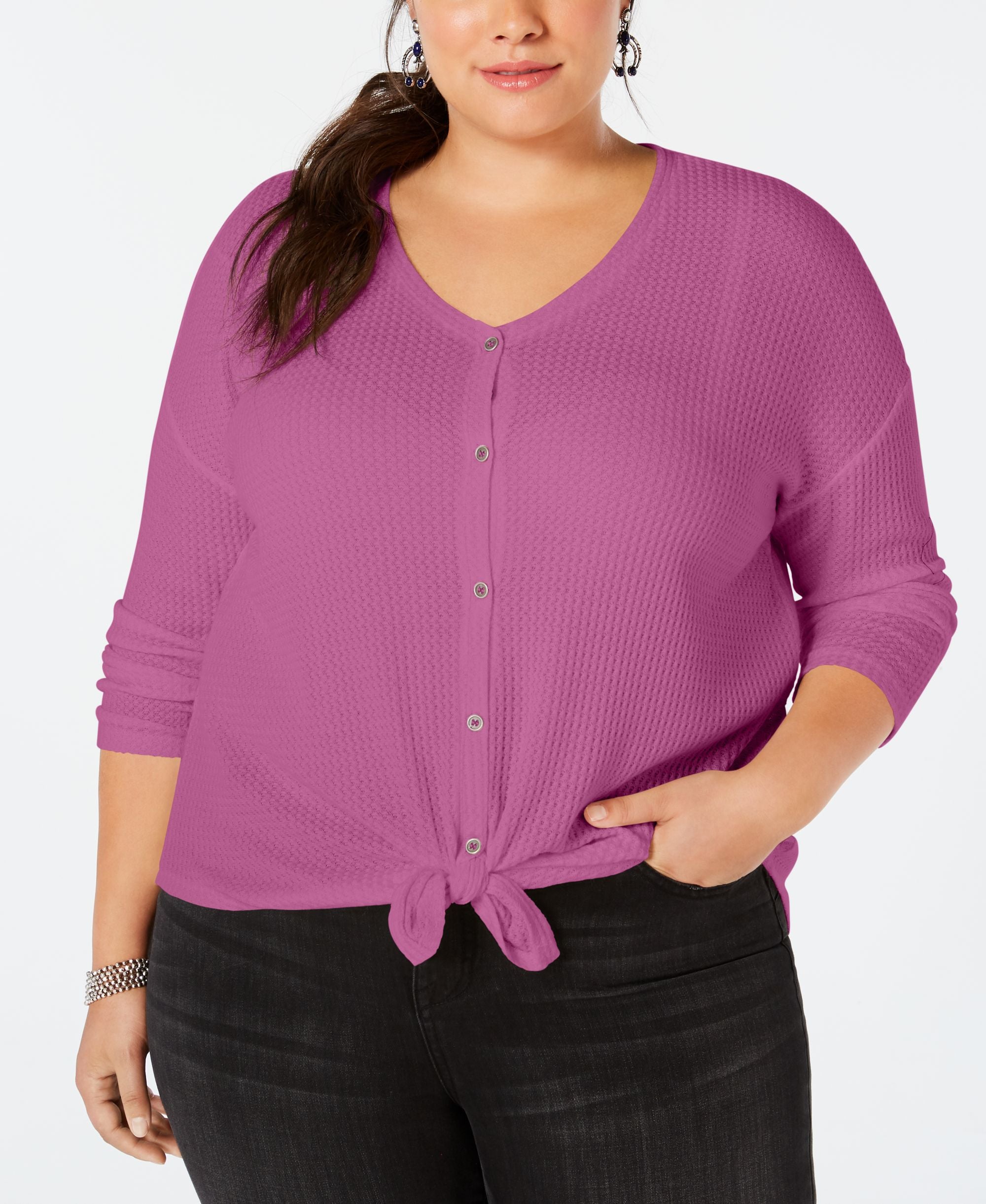 Plus Size V-Neck Thermal Top