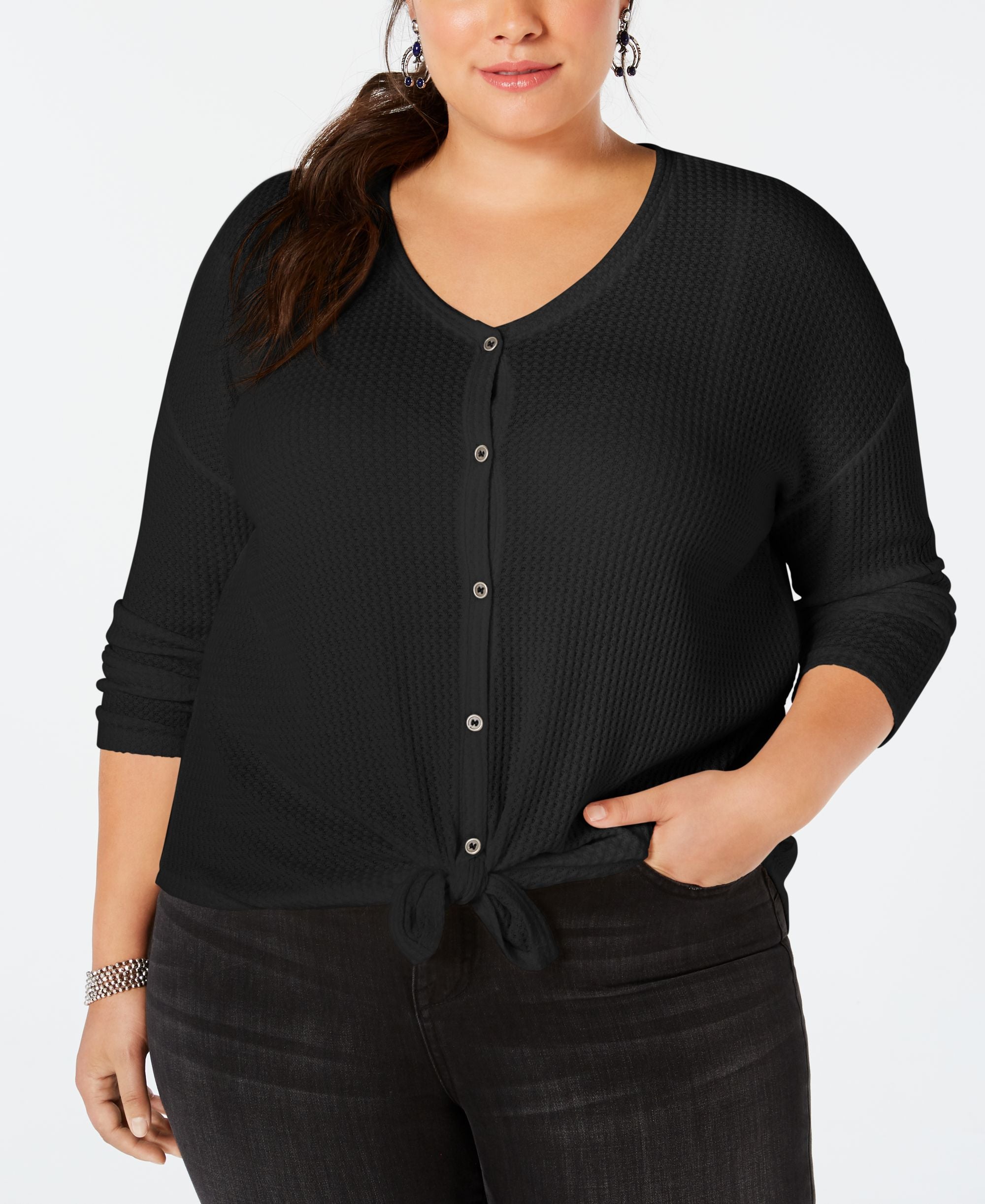 Plus Size V-Neck Thermal Top