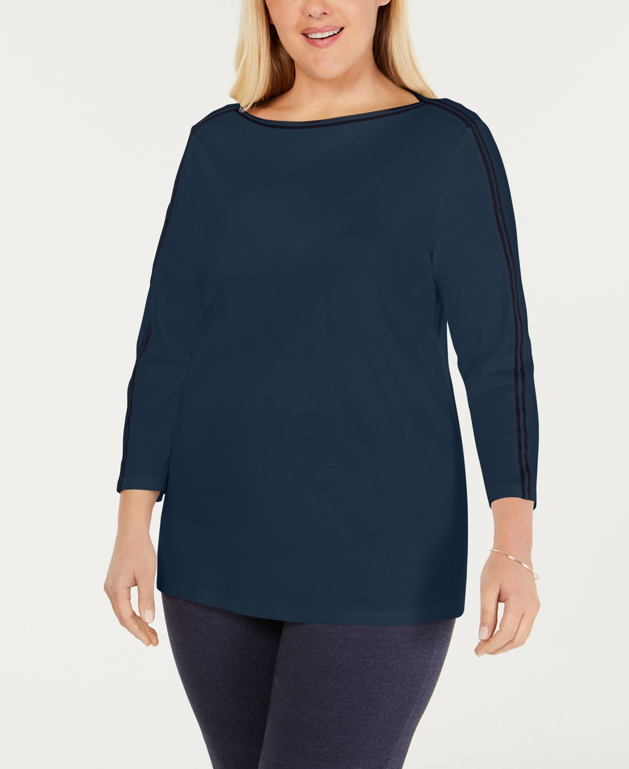 Plus Size Cotton Athletic-Trim Top