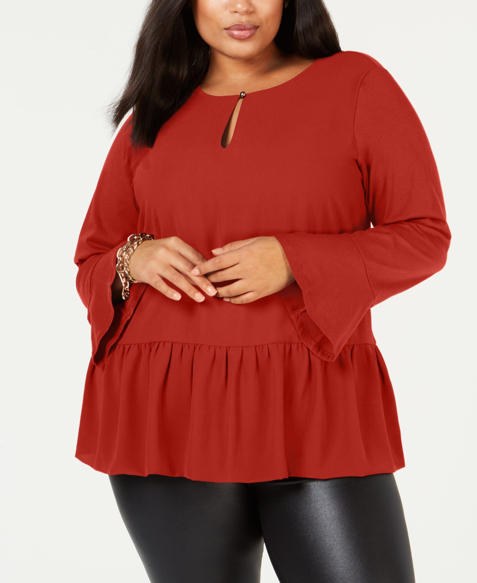 Michael Michael Kors Plus Size Peplum Hem Bell Sleeve Top