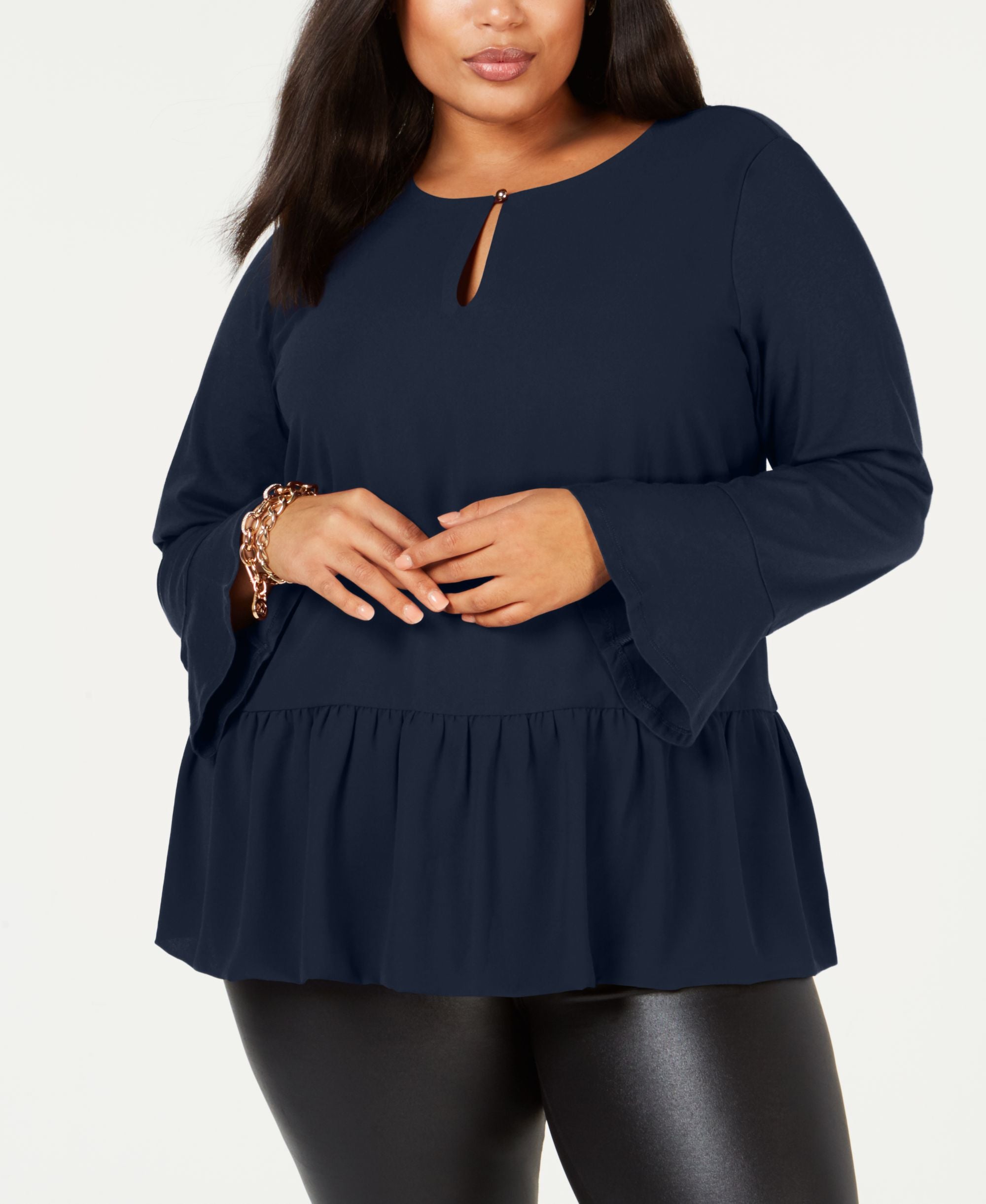 Michael Michael Kors Plus Size Peplum Hem Bell Sleeve Top