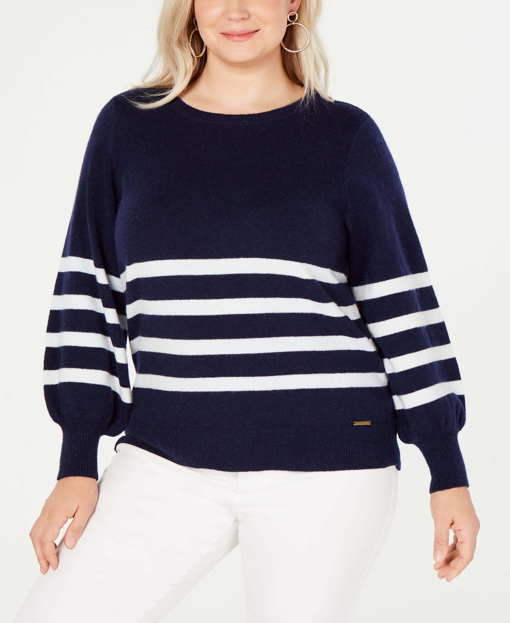 Michael Michael Kors Plus Size Striped Balloon Sleeve Sweater