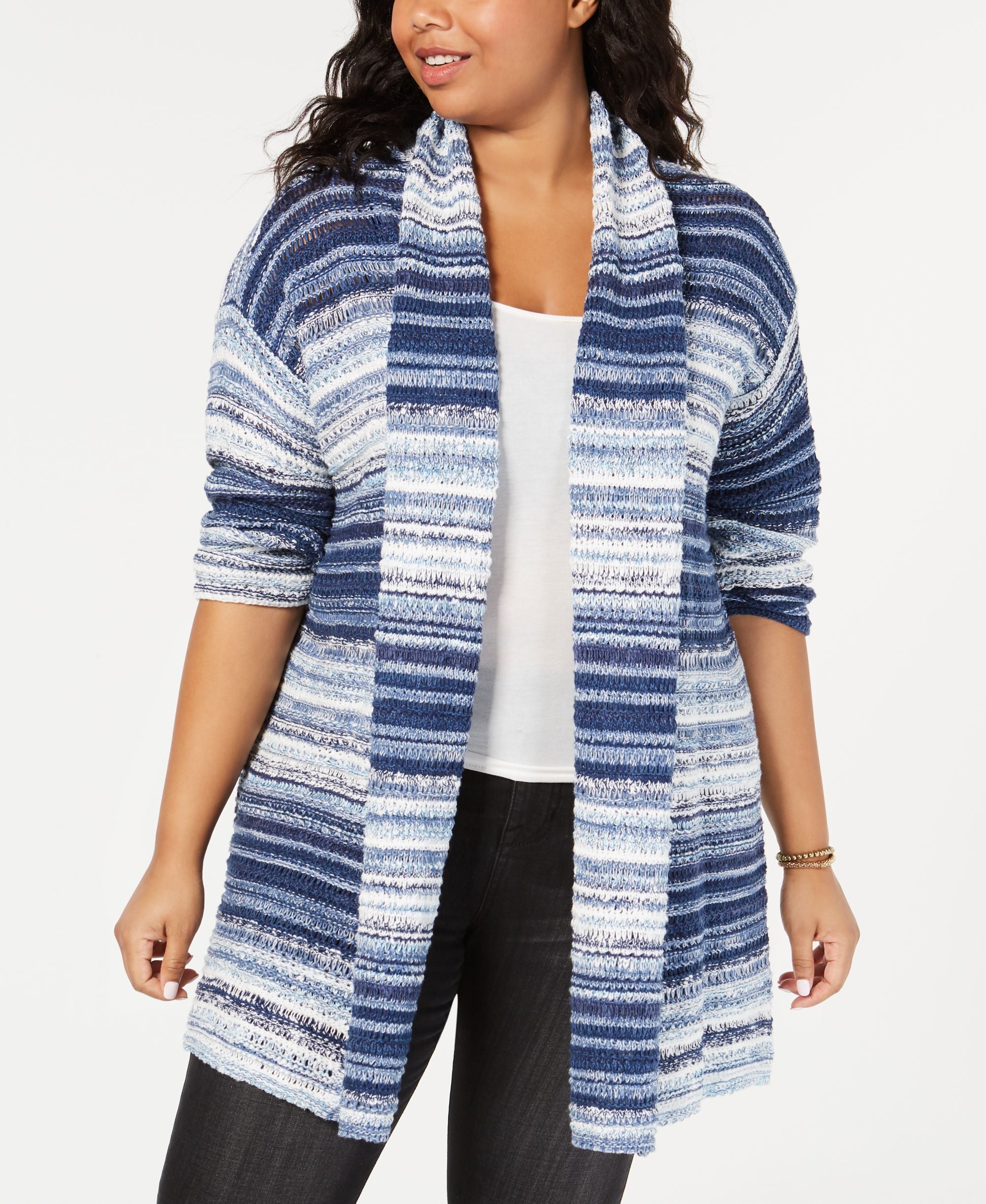 Style & Co Plus Size Textured Stripe Cardigan Sweater