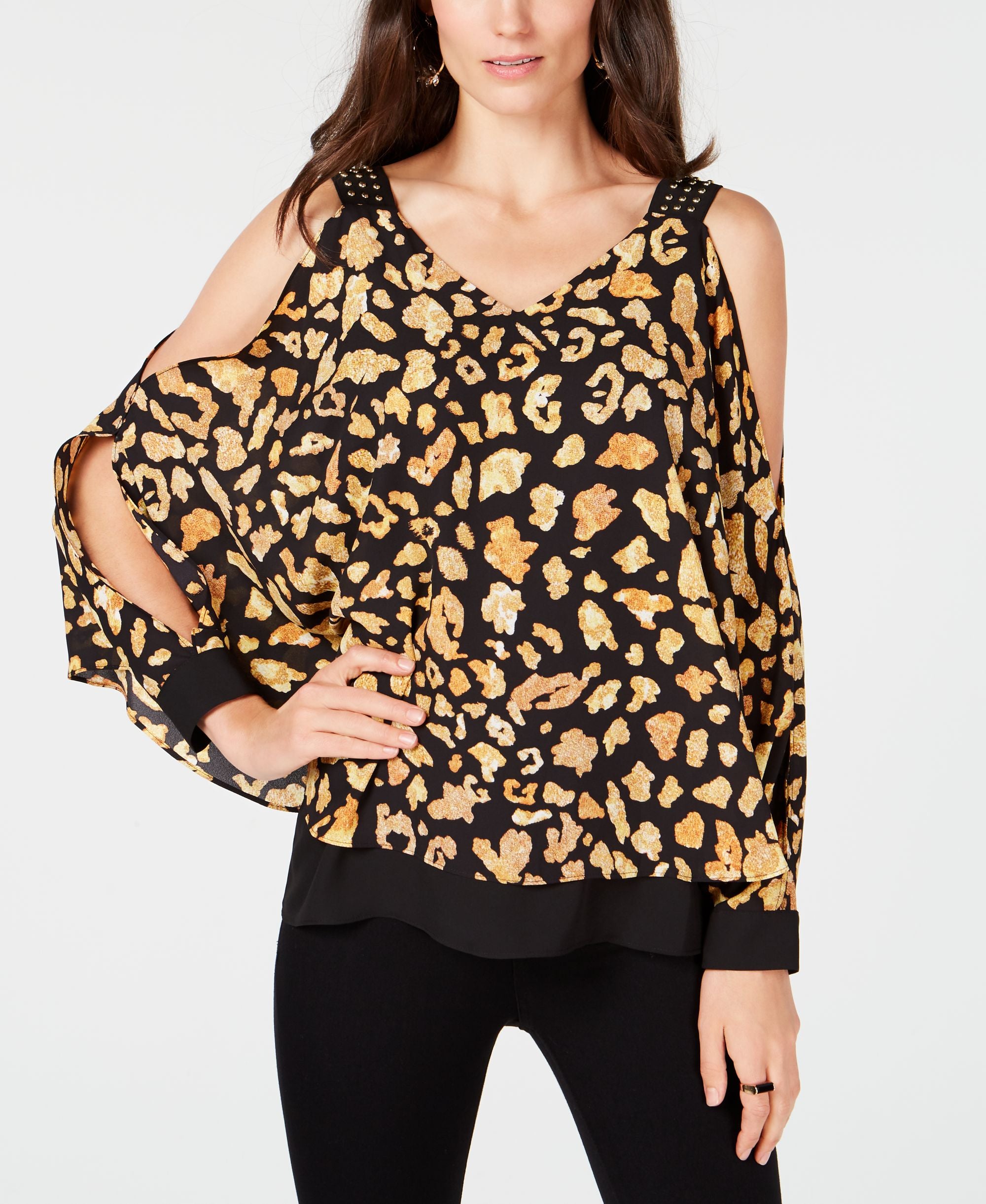 Thalia Sodi Printed Cold Shoulder Top