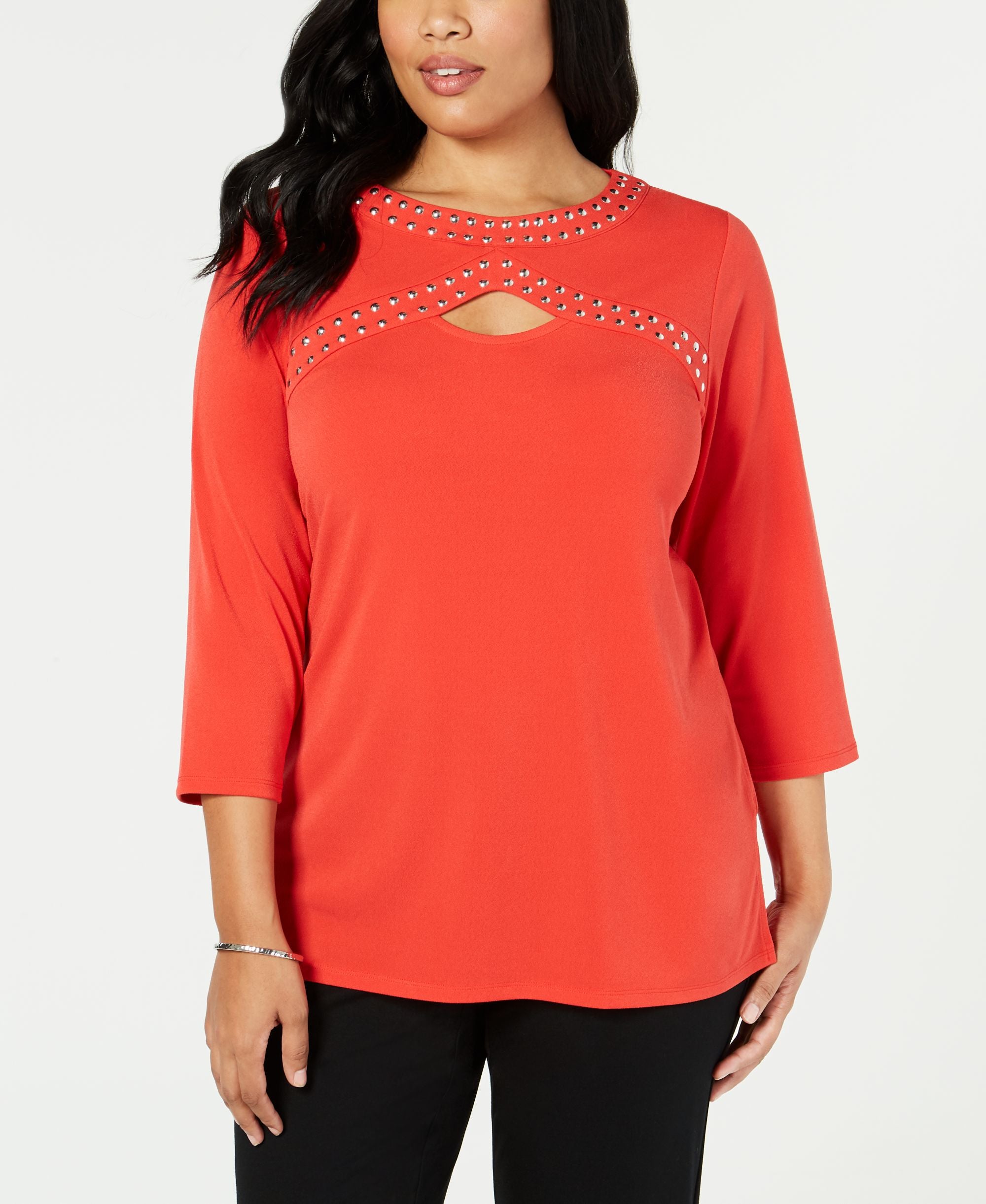 Plus Size Embellished Keyhole Top