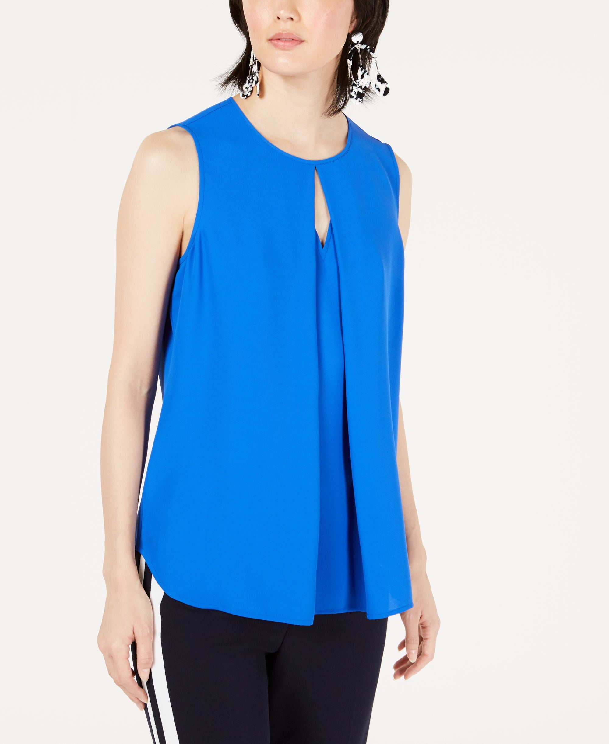 Bar III Keyhole Pleated Crepe Blouse