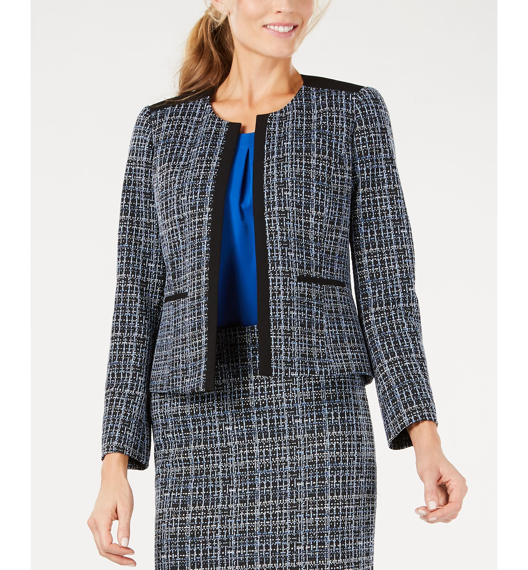 Kasper Open Front Jacquard Jacket