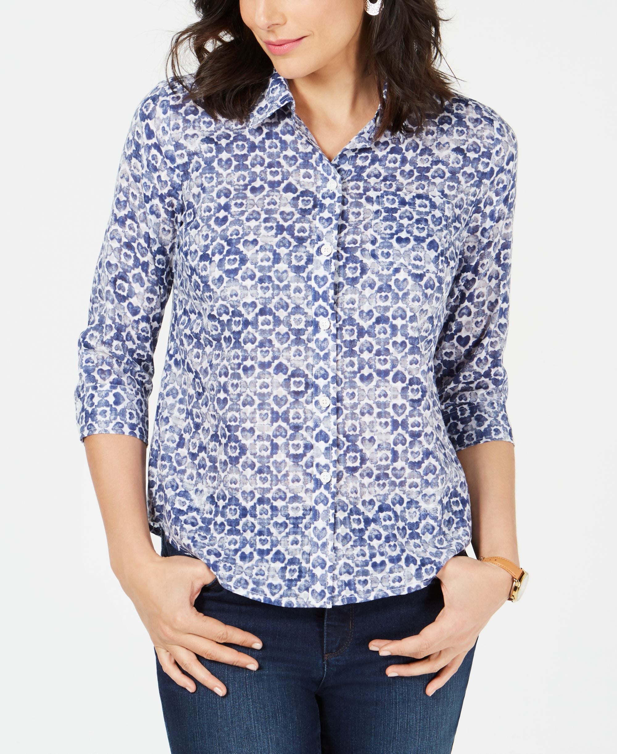 Karen Scott Petite Cotton Printed Shirt