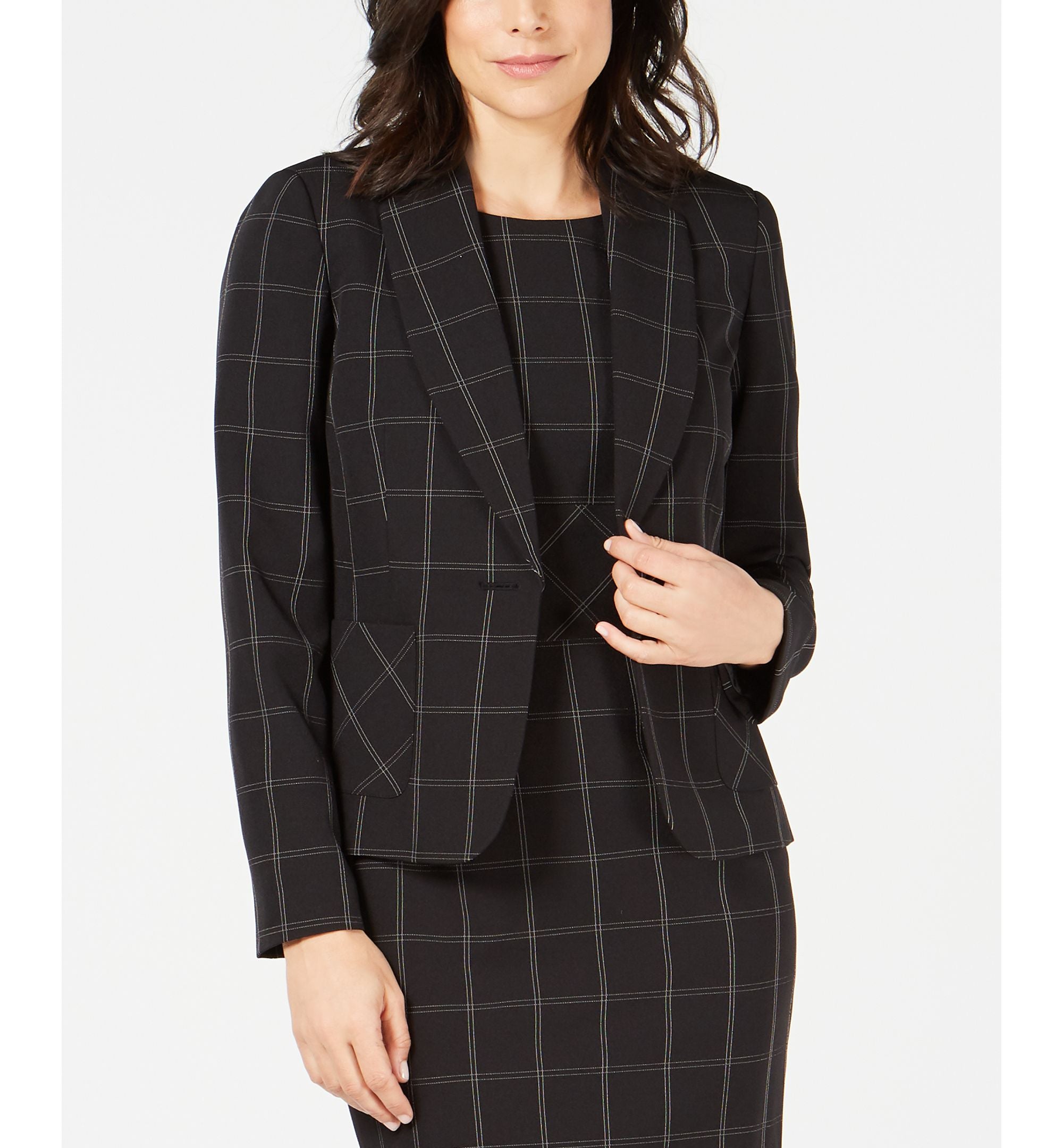 Kasper Windowpane Plaid One Button Jacket