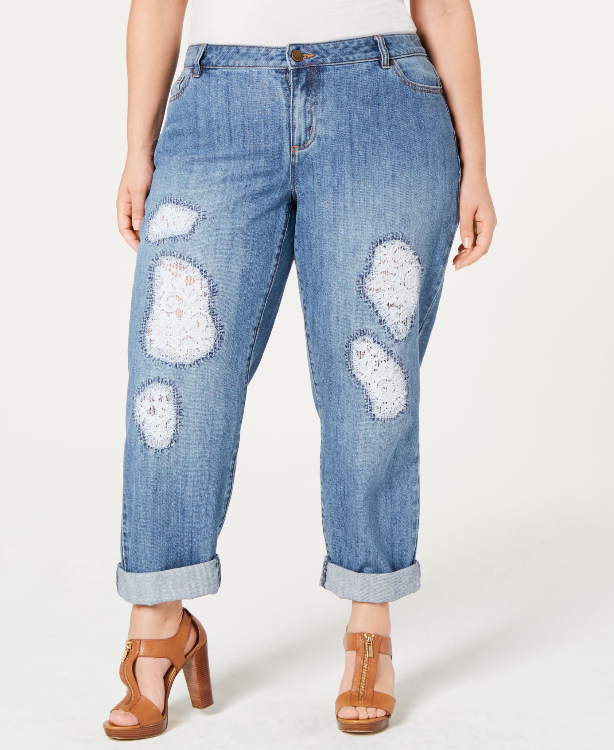 Michael Michael Kors Plus Size Dillon Lace Patched Jeans