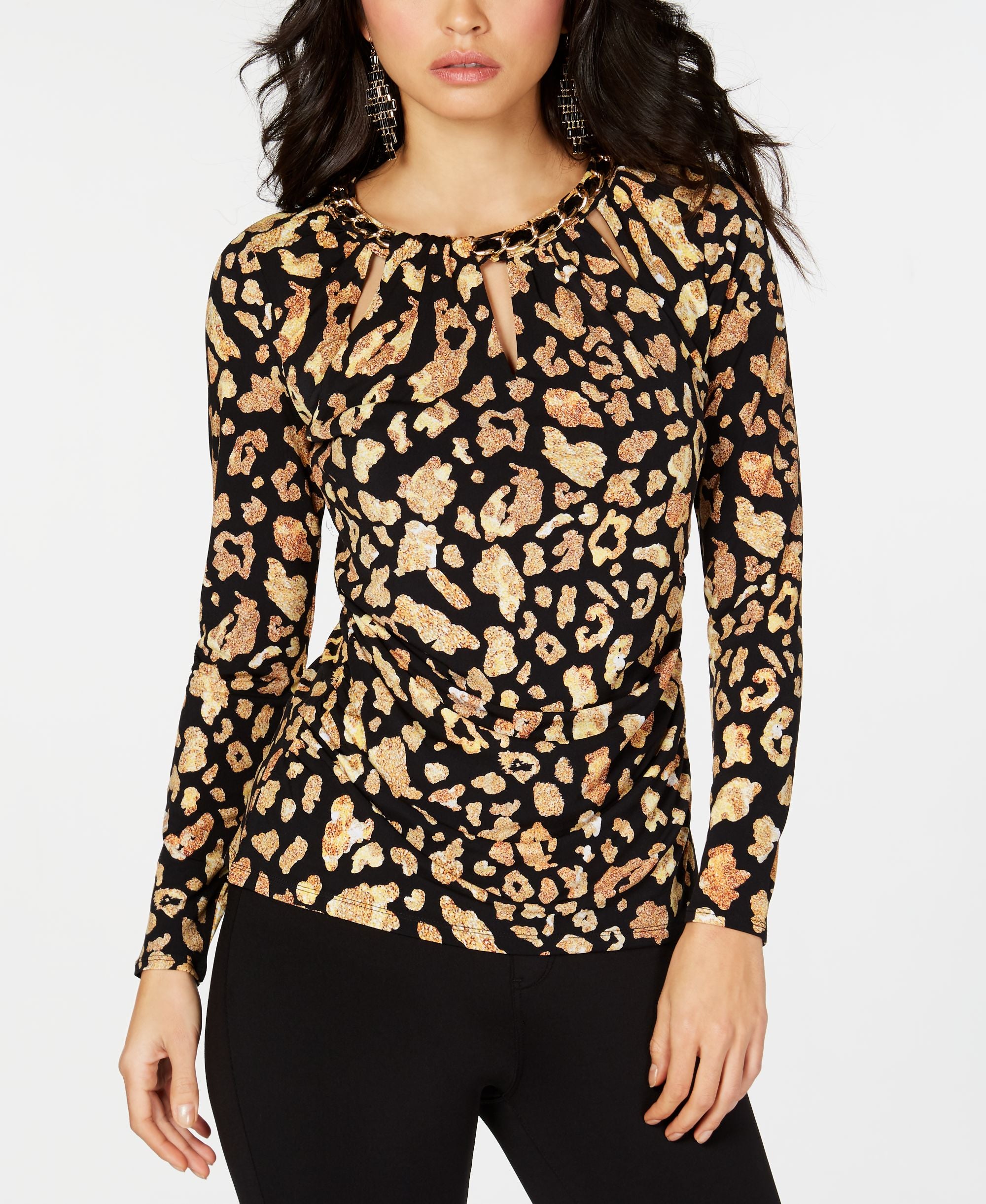 Thalia Sodi Animal Print Keyhole Top