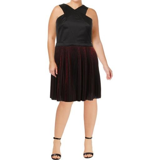 A|X ARMANI EXCHANGE Women's Sleeveless Criss-Cross Pleated Dress, Black/red, 10