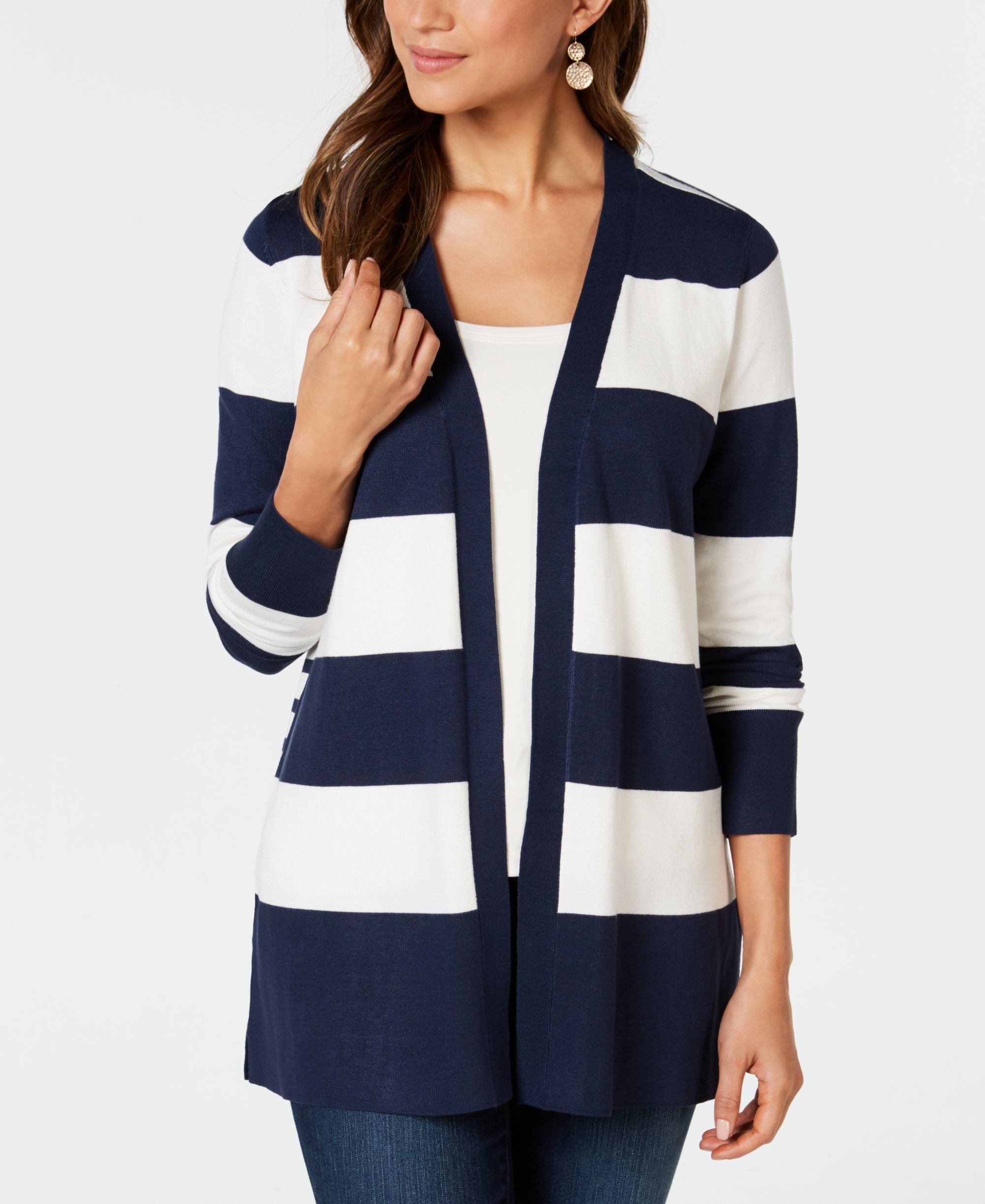 Petite Striped Open-Front Cardigan