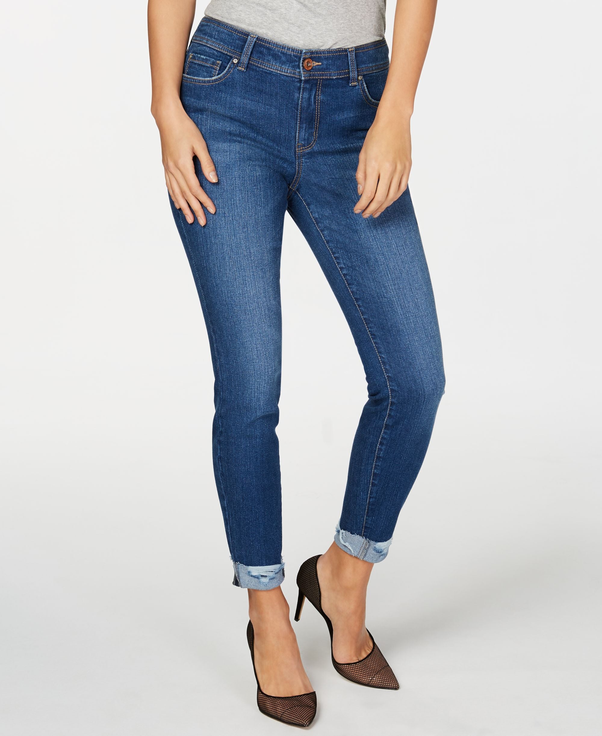 Destructed Cuff Skinny Ankle Jeans