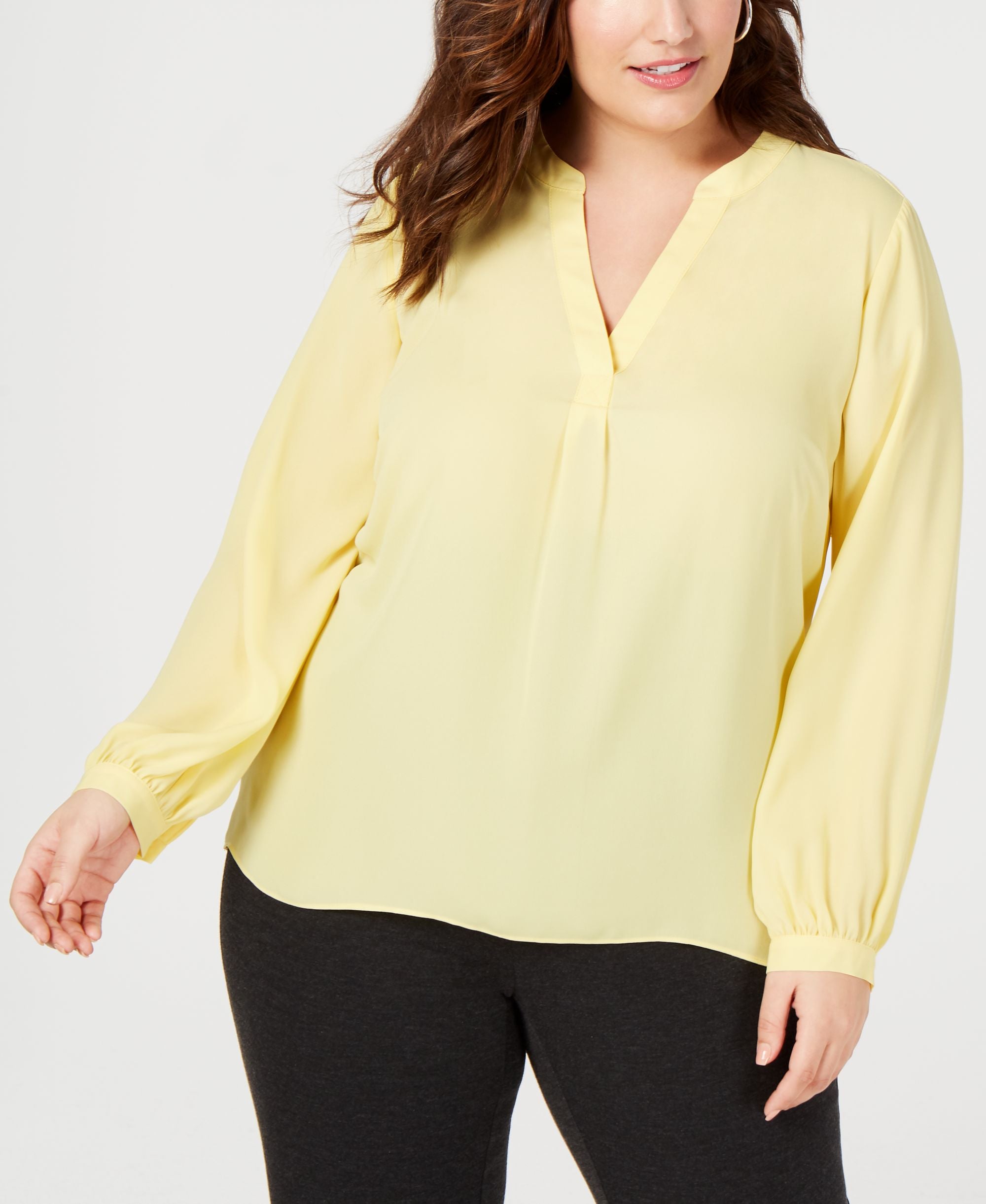I.N.C. Plus Size V-Neck Woven Knit Top