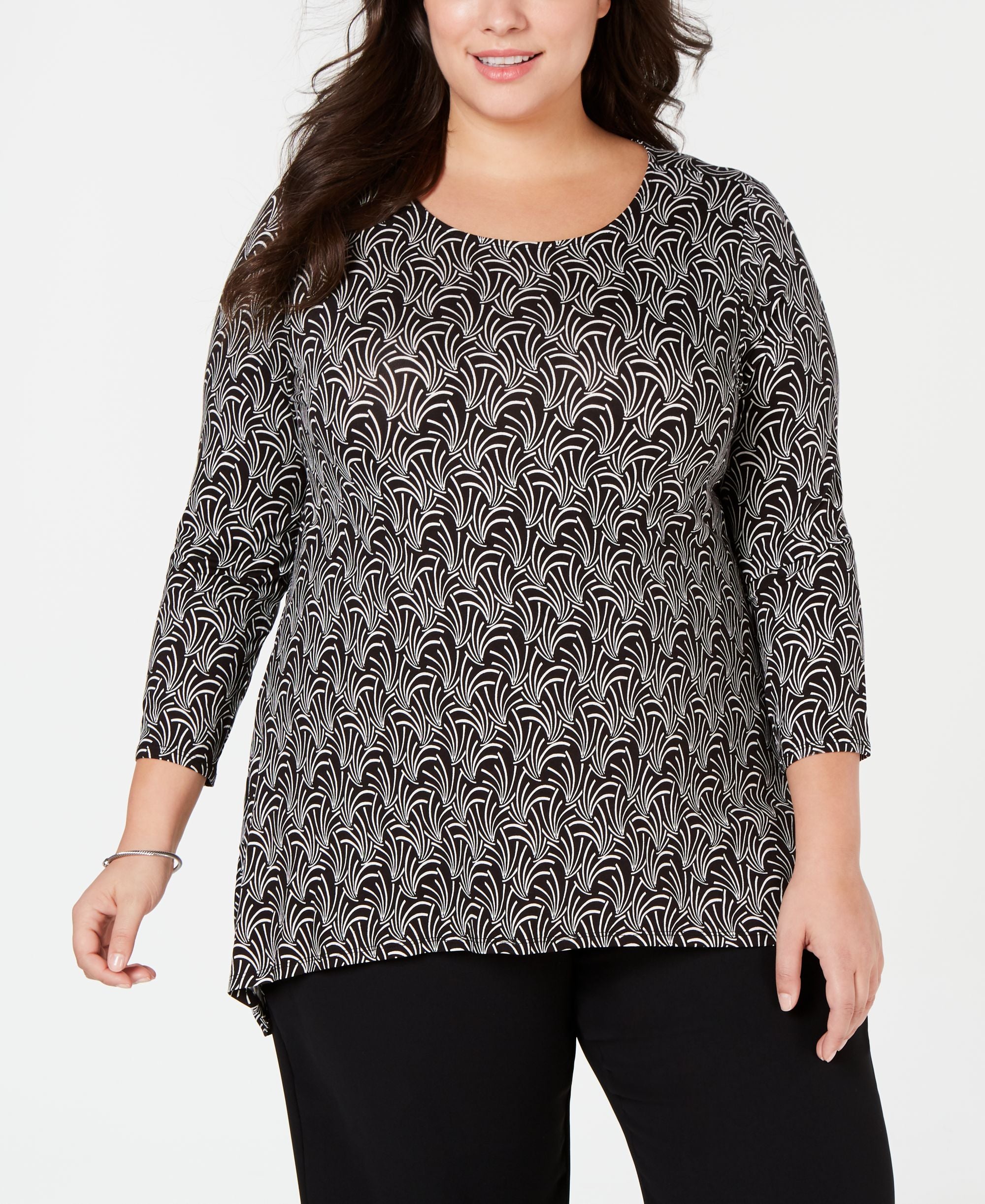 Alfani Plus Size Printed Woven Back Top
