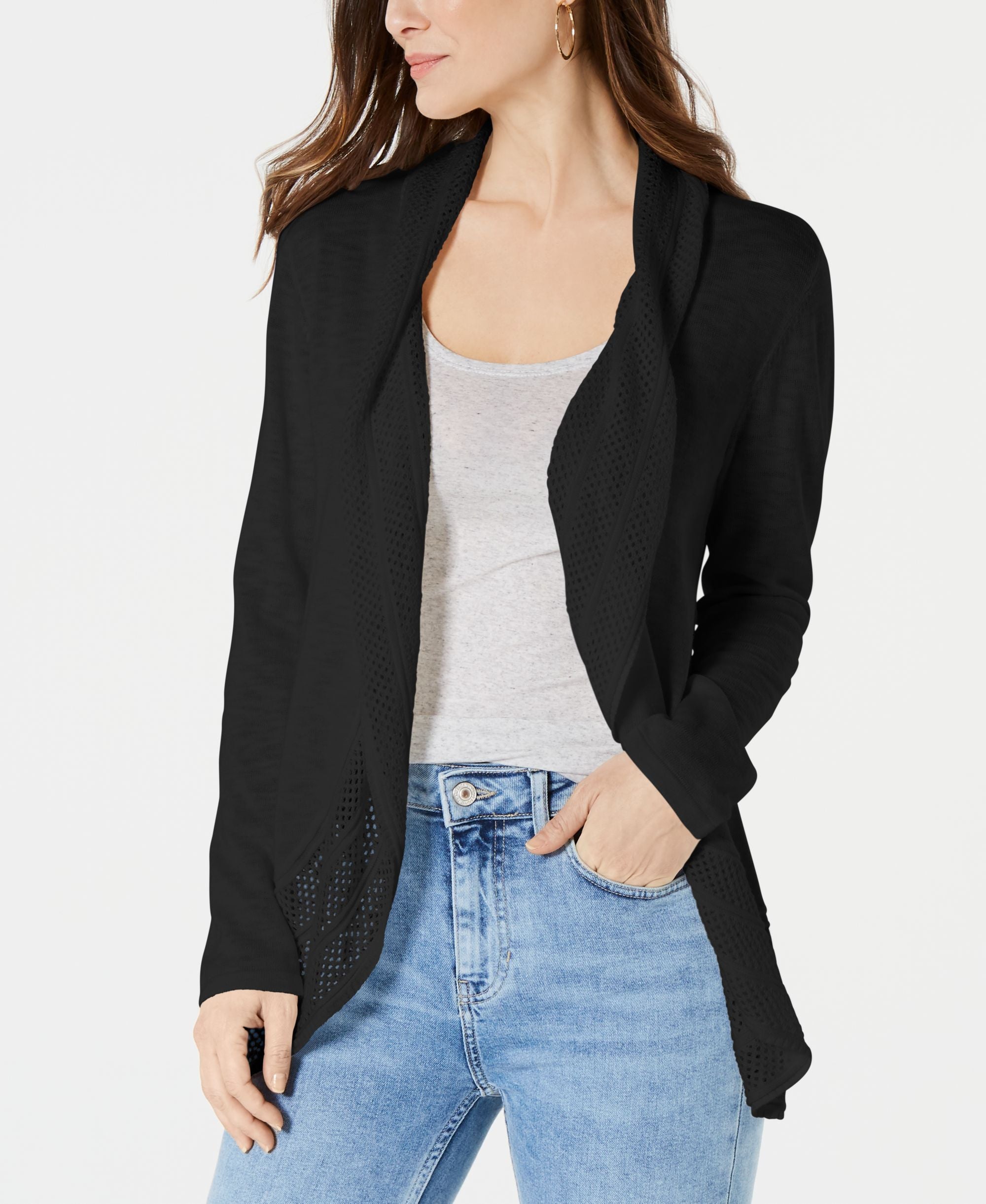Pointelle-Trim Cardigan