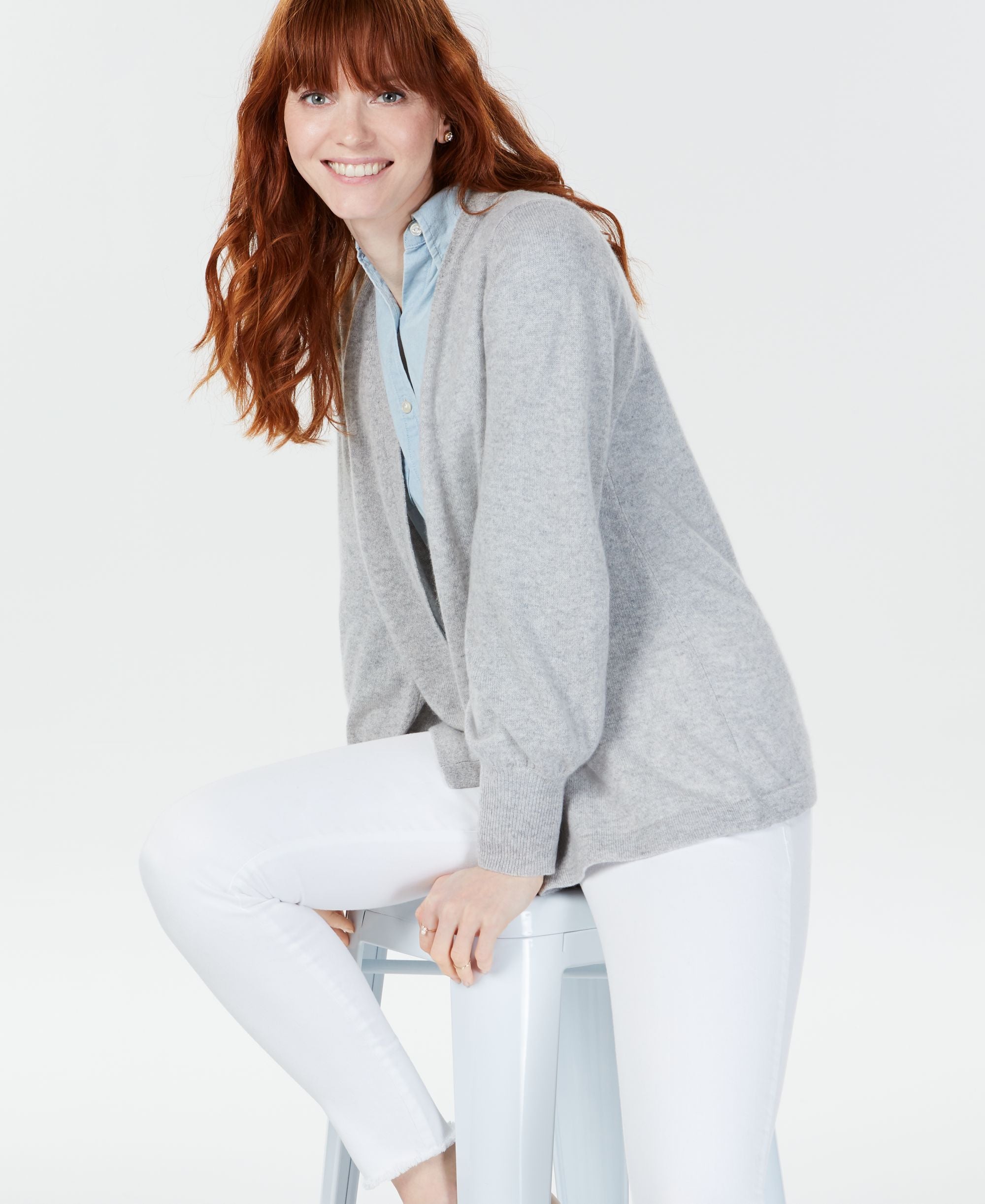 Charter Club Cashmere Blouson Sleeve Cardigan