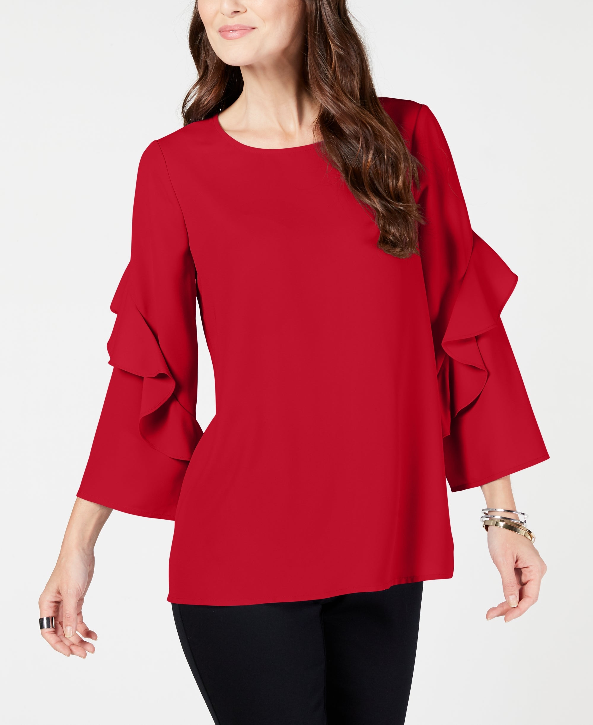 Ruffled-Sleeve Zip-Back Top