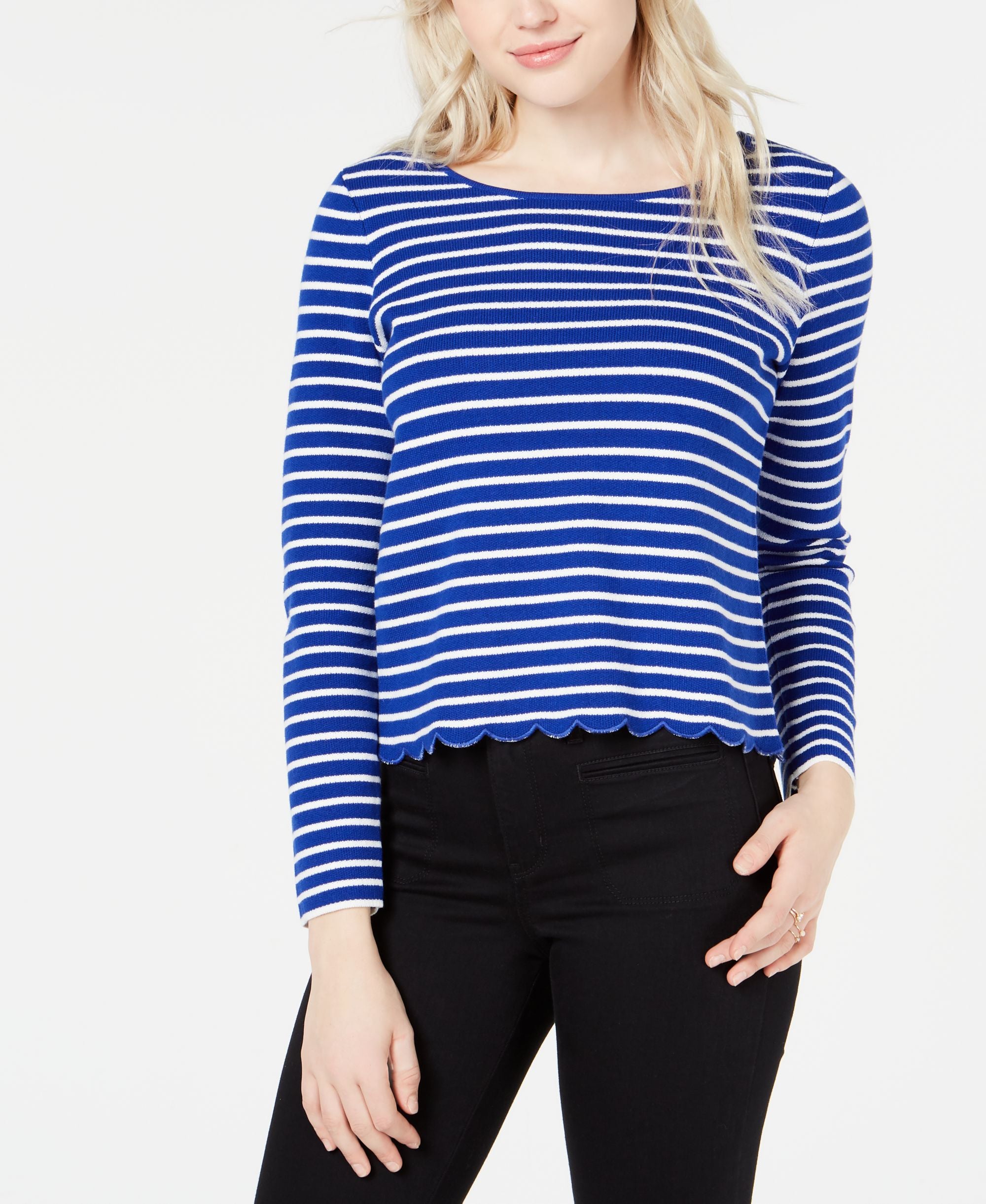 Striped Scalloped Crossover Top