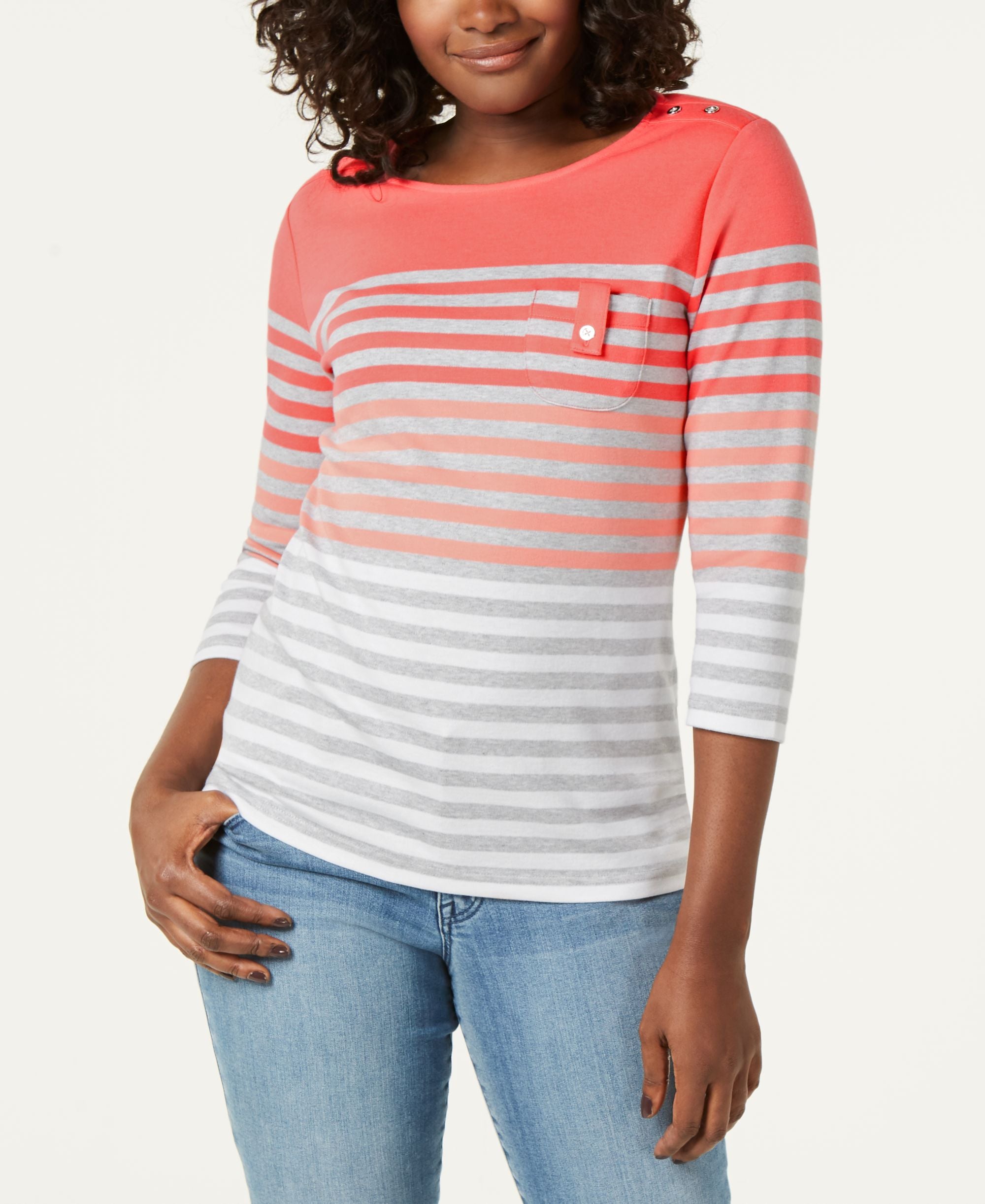 Karen Scott Striped 3/4 Sleeve Top