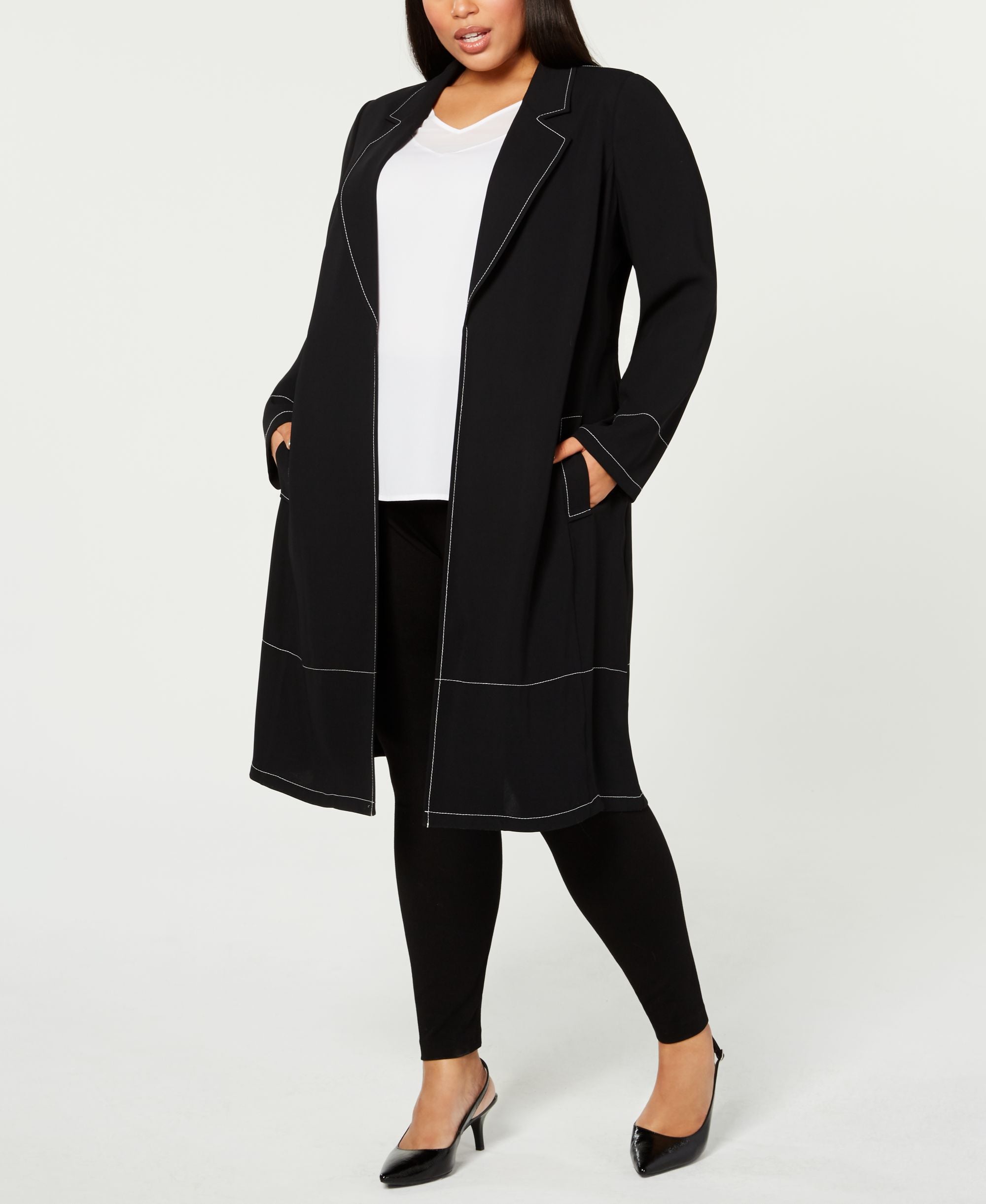 Plus Size Contrast-Stitch Jacket
