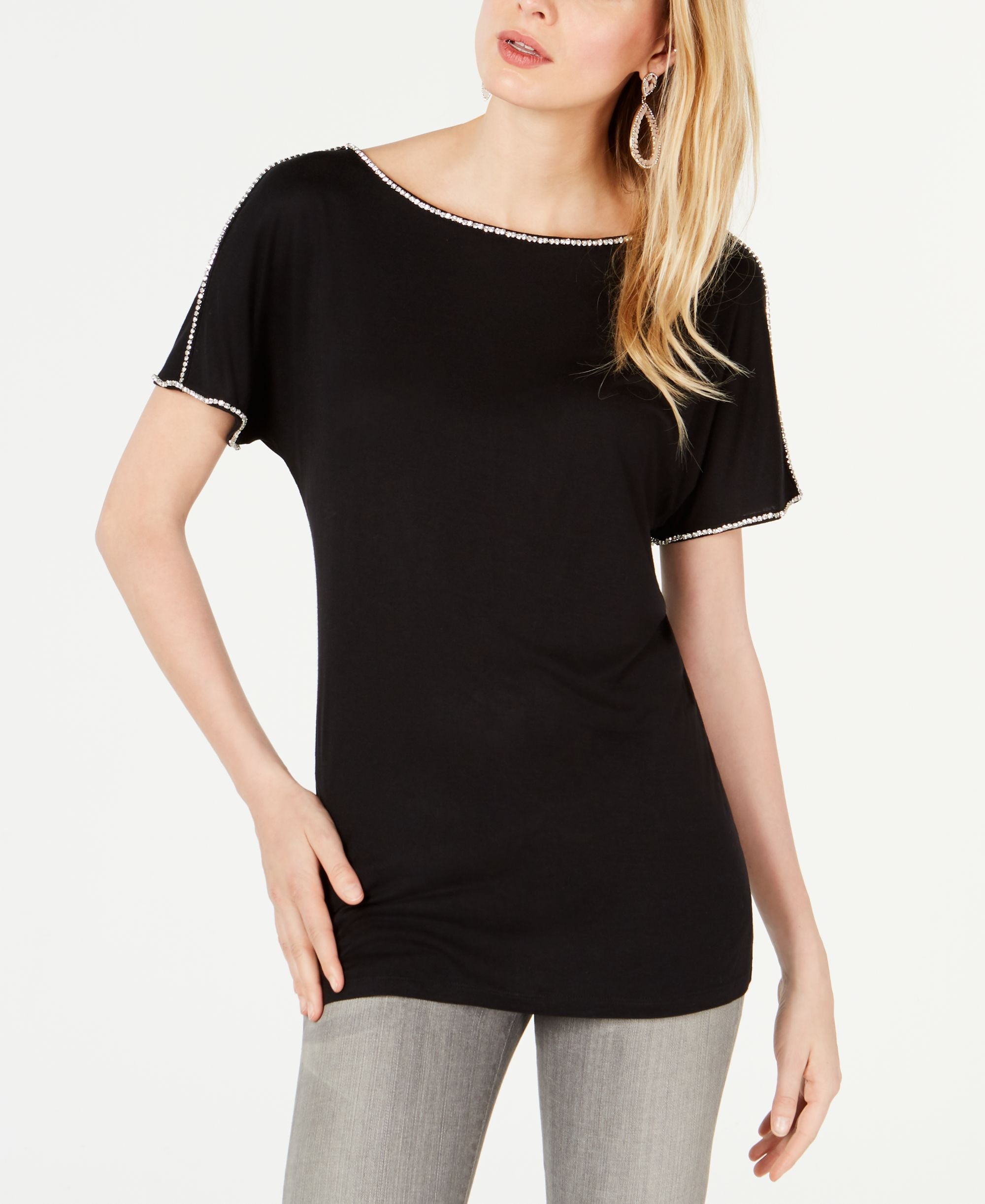Short-Sleeve Jewel-Embellished Top