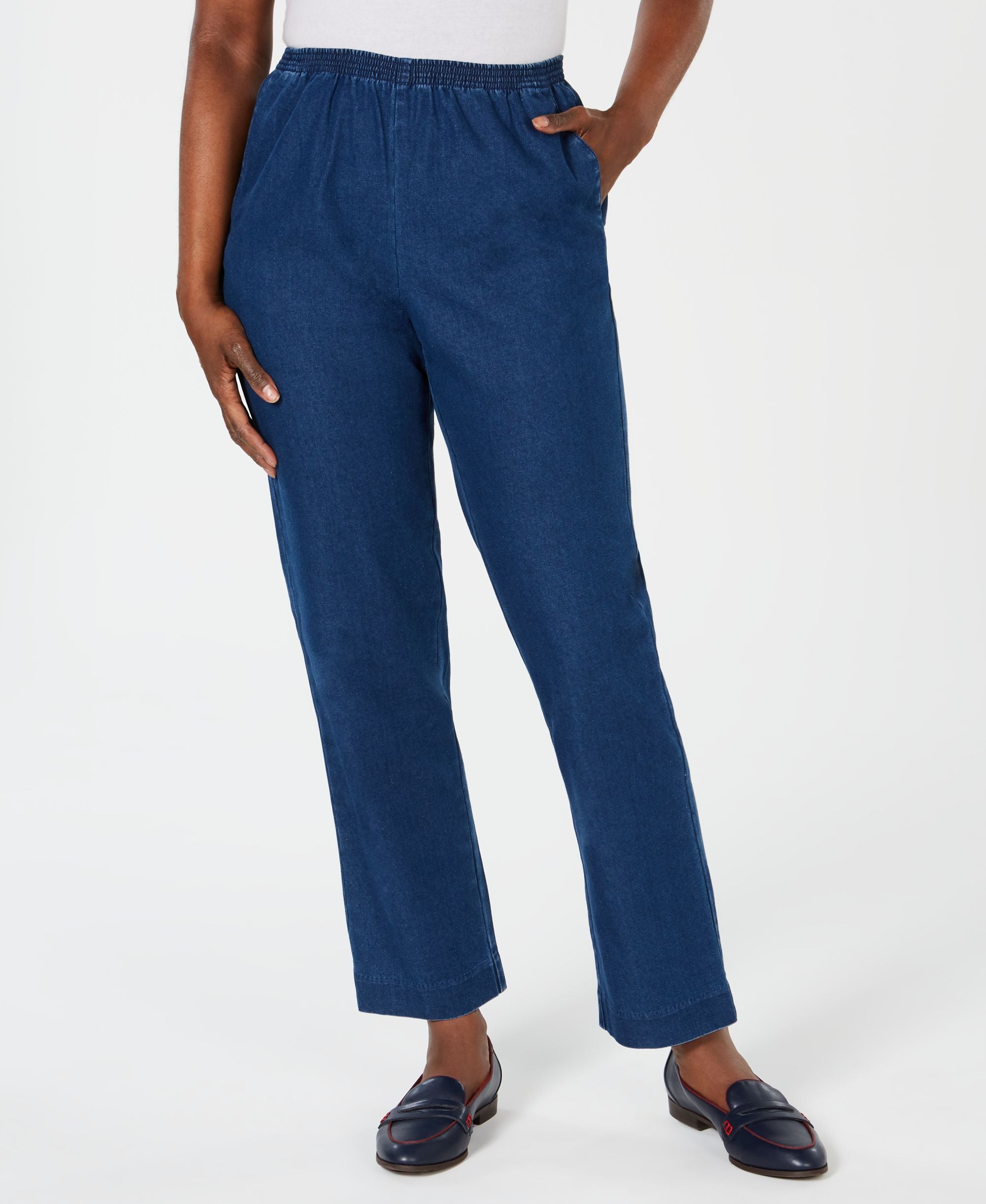 Karen Scott Petite Pull On Straight Leg Jeans