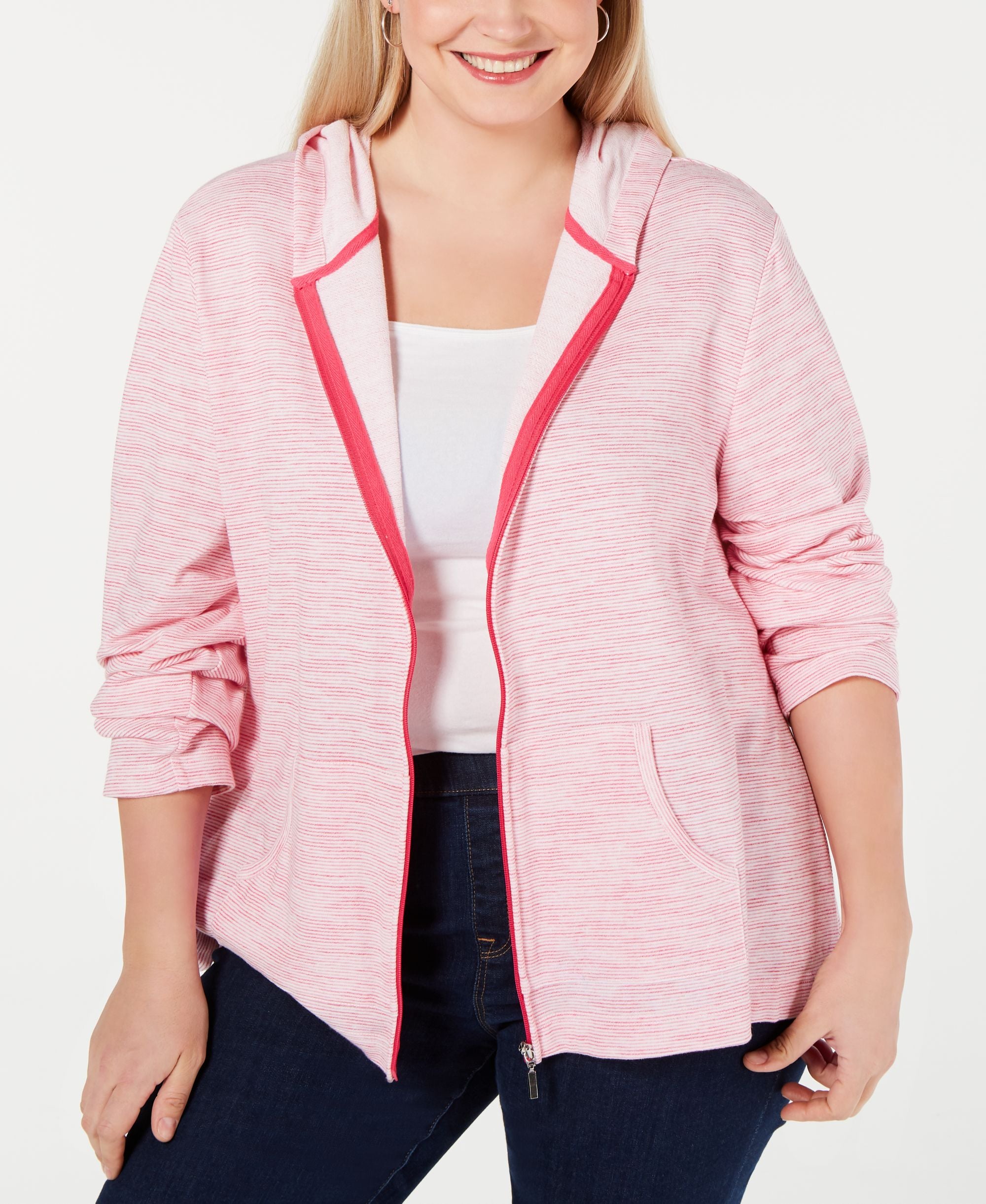 Karen Scott Petite Striped Hoodie Jacket