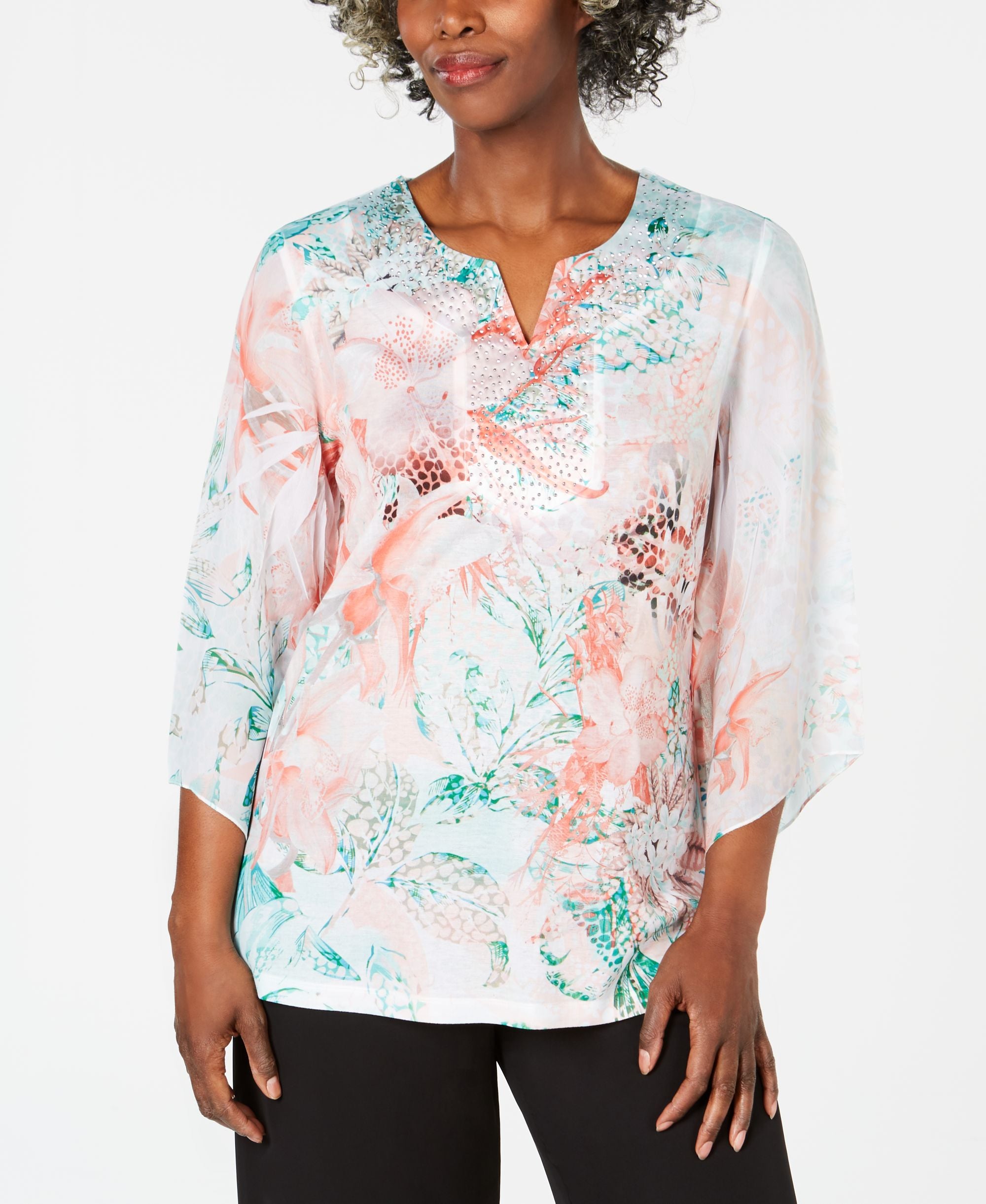 JM Collection Printed Chiffon Top