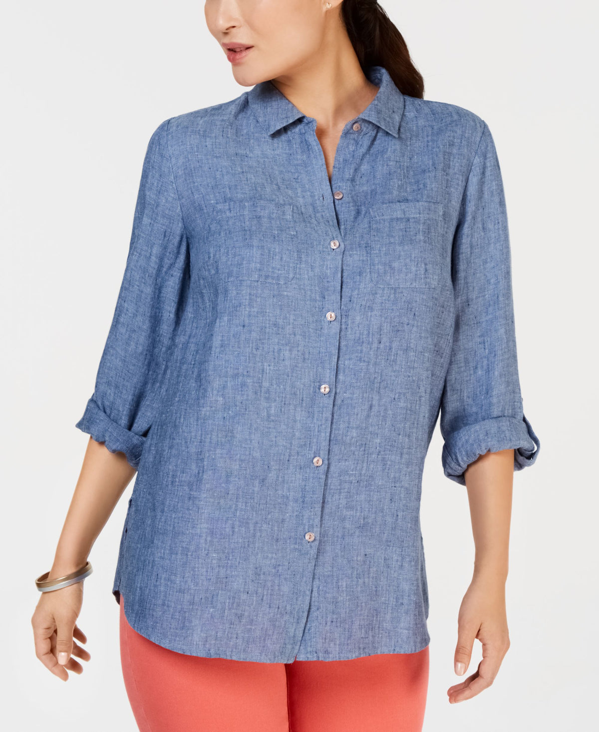 Petite 100% Linen Button-Front Shirt