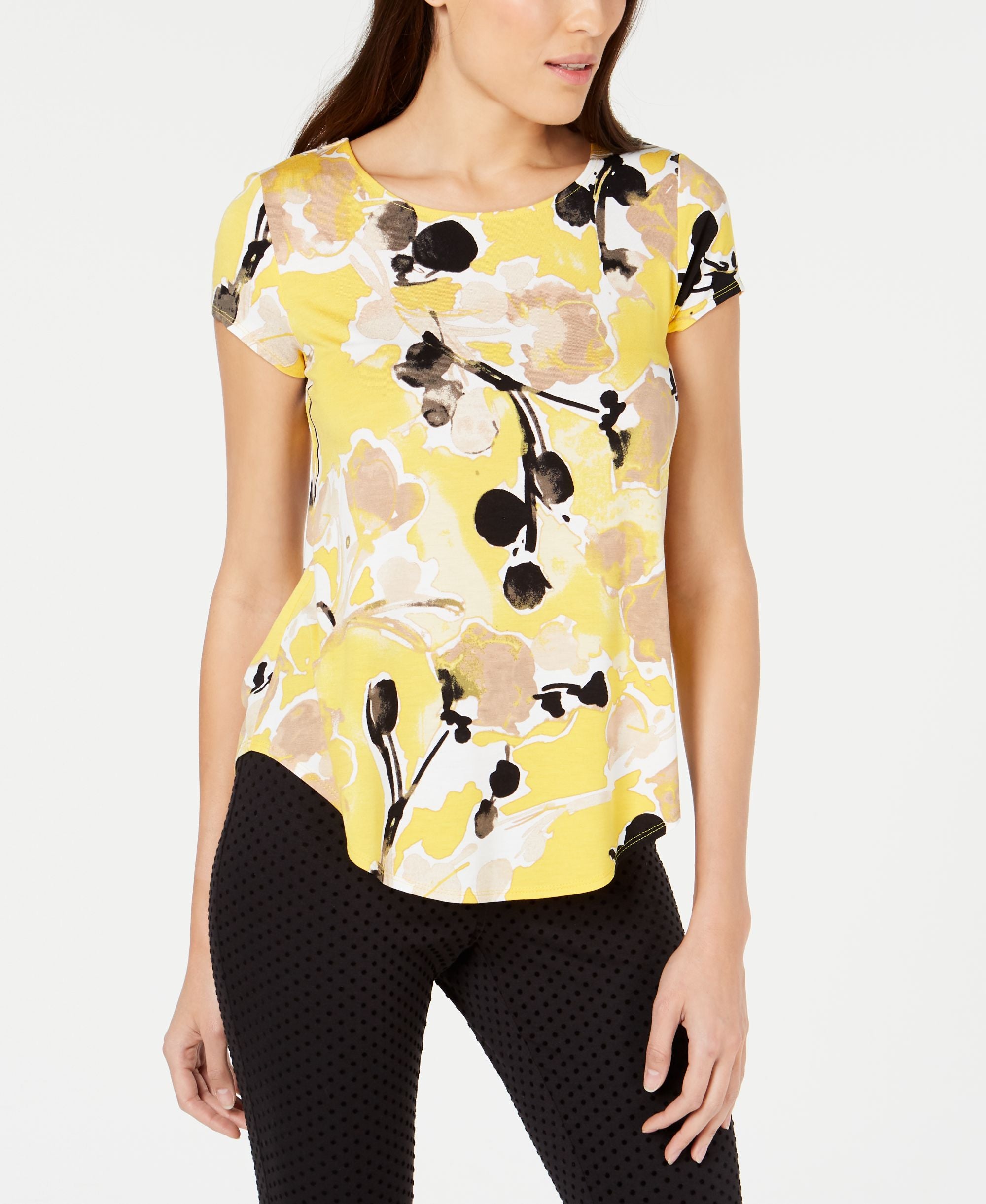Alfani Petite Printed Round Hem T-Shirt