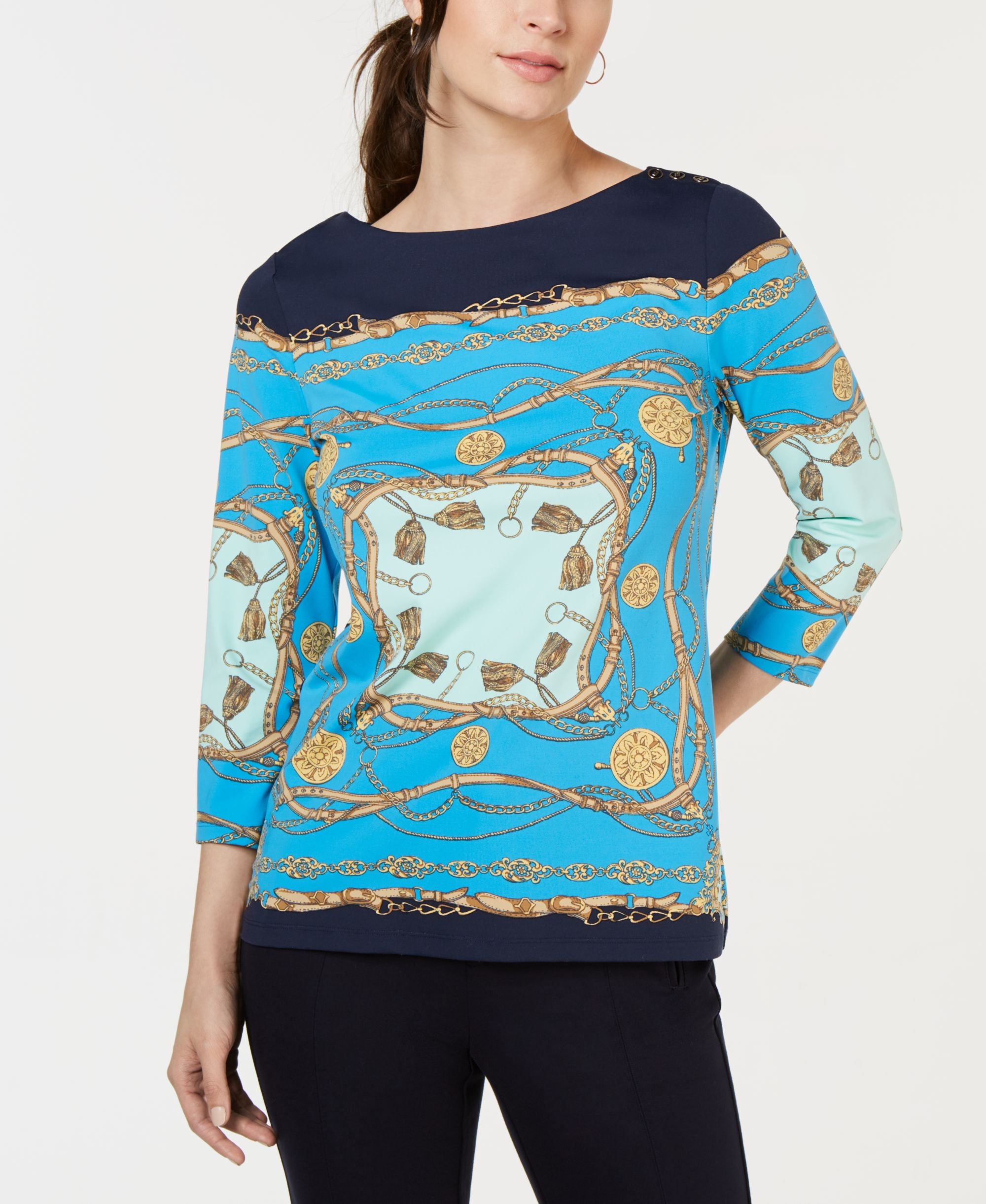 Printed Boat-Neck Top